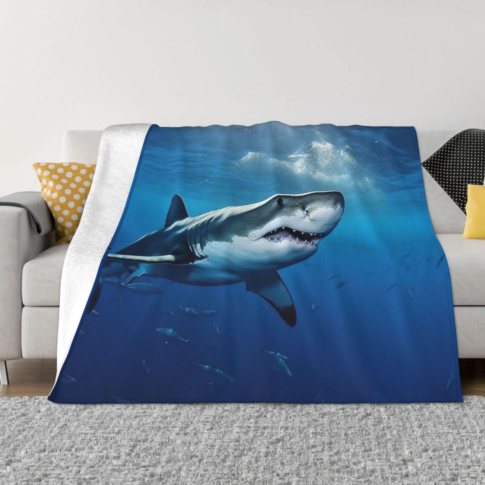 KLOPH Ocean Sea Animal Shark Throw Blanket 50"x40" Flannel Fluffy Warm Blanket for Couch, Reversible Plush Blankets for Bed, Comfy Fuzzy Blanket for Sofa, Plush Lightweight-Blankets for All Season