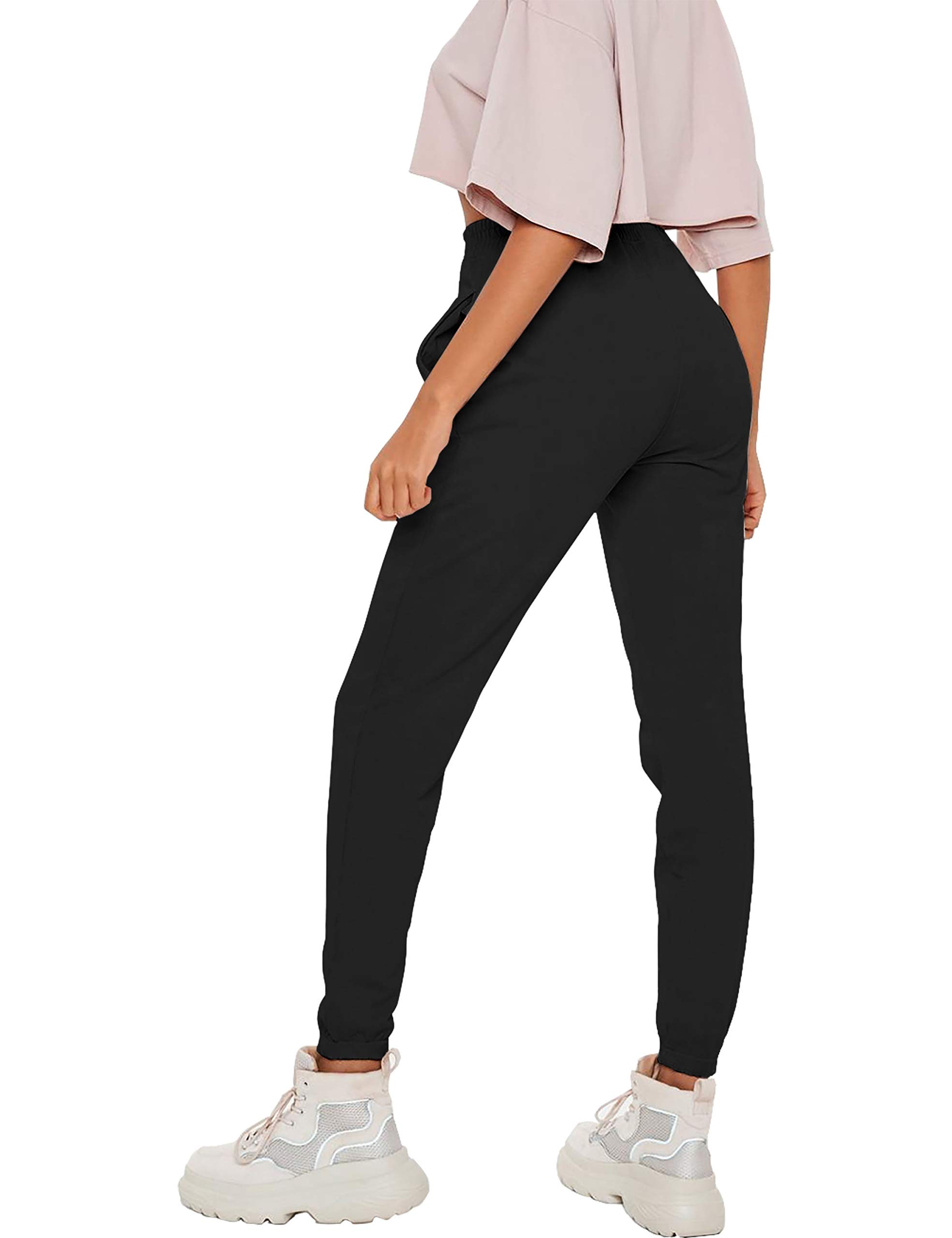 Hat and Beyond Womens Lightweight Yoga Sweatpants French Terry Joggers Pockets Trousers (3mx01_Black, Small)