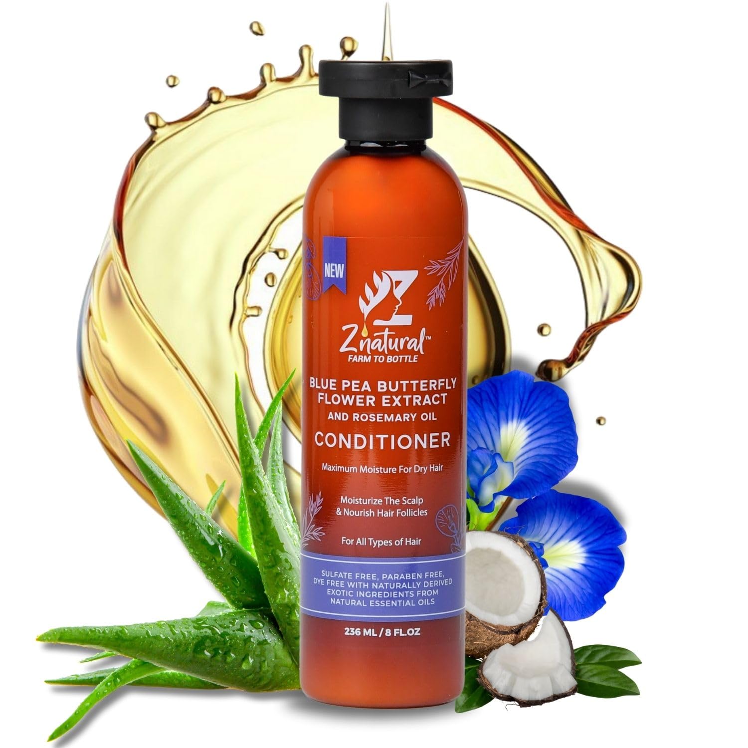 Z’Natural Hair Conditioner for Women | Curly Hair Conditioner with Blue Pea, Aloe Vera & Rosemary | Moisturize Scalp & Nourishe Follicles | Ideal for