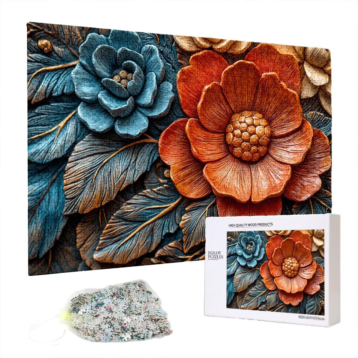 Puzzle 2000 sztuk kwiat dla dorosłych, abstrakcyjne drewniane puzzle dla dorosłych, trudne drewniane łamigłówki, rodzinne gry edukacyjne, łamigłówki z pudełkiem na prezenty dekoracje do domu, prezent