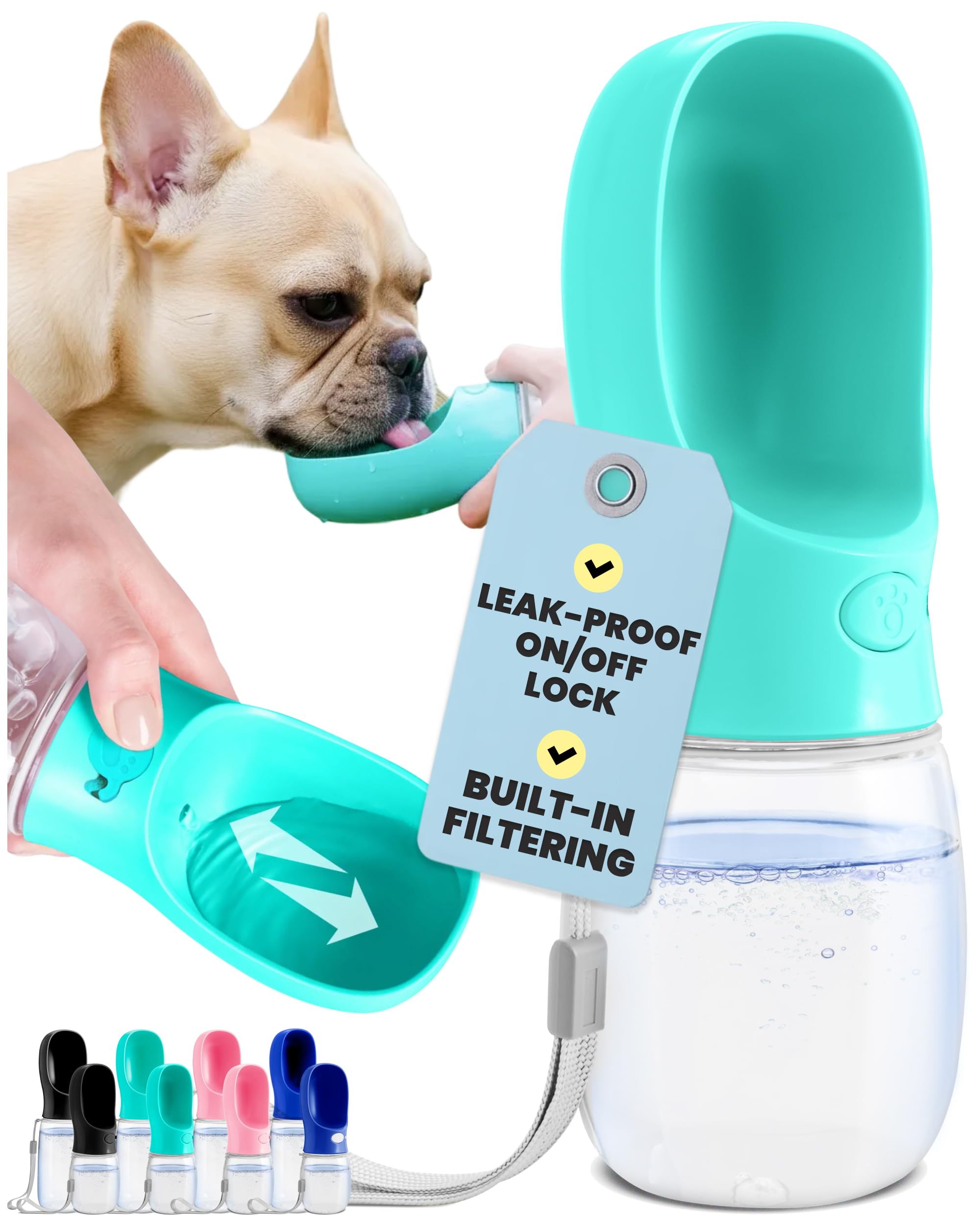 MalsiPree Leak Proof Portable Dog Water Bottle & Dog Travel Water Bottle Dispenser with Bowl - 12 oz, Blue - Food Grade Plastic- Puppy Essentials - Pet Travel Portable Doggy Bowl
