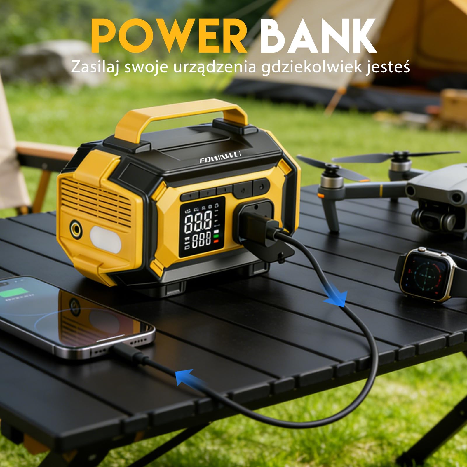 FOWAWU Rozrusznik Awaryjny, 8000A Booster Powerbank | wszystkie benzyna, diesel do 10L, kompresor 150PSI, 4 końcówki, 3 tryby LED, powerbank – idealne na podróże i zimowe rozruchy