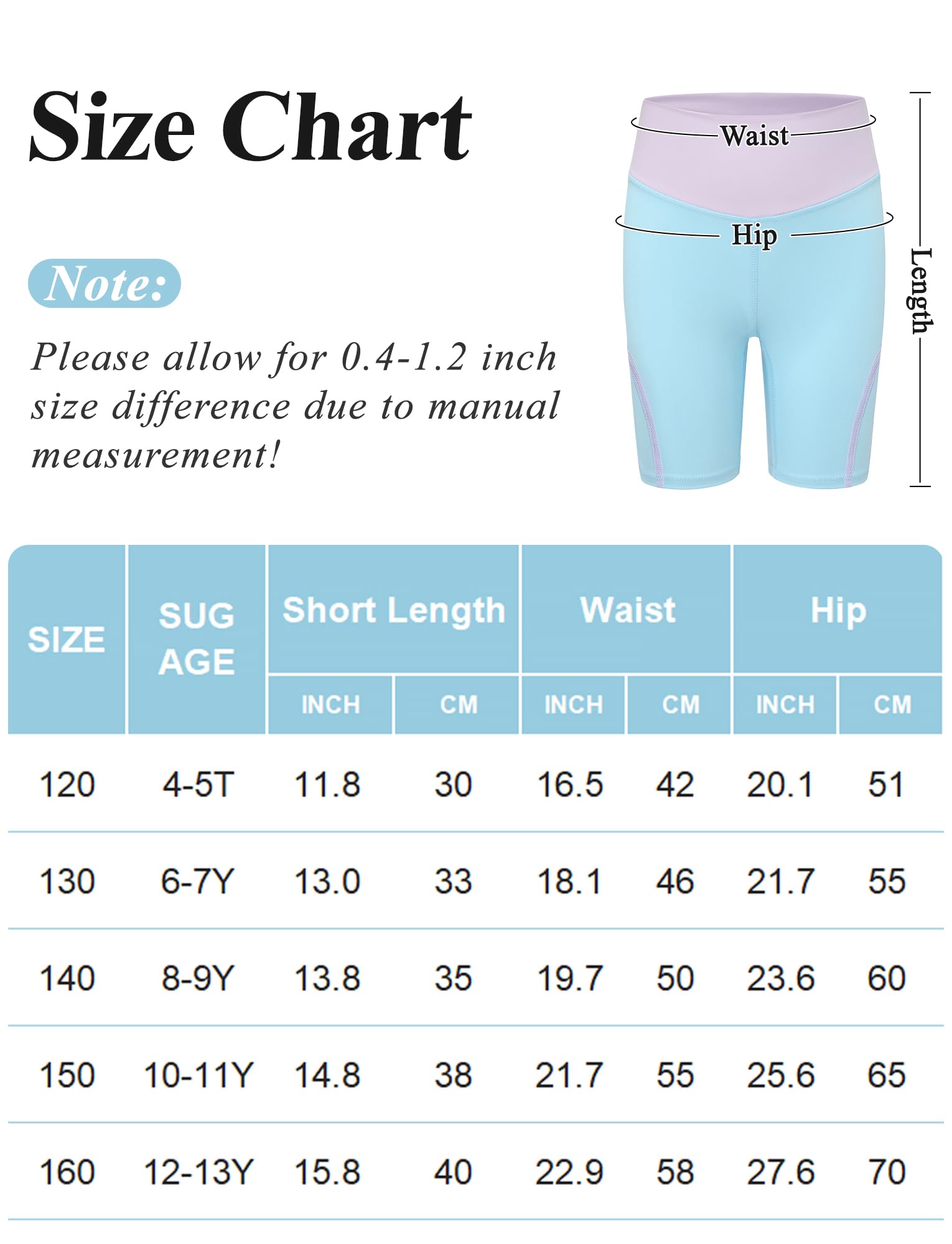 SEAUR Short de cyclisme pour filles - Short de sport - Short de gymnastique - Respirant - Taille haute - 4 à 13 ans