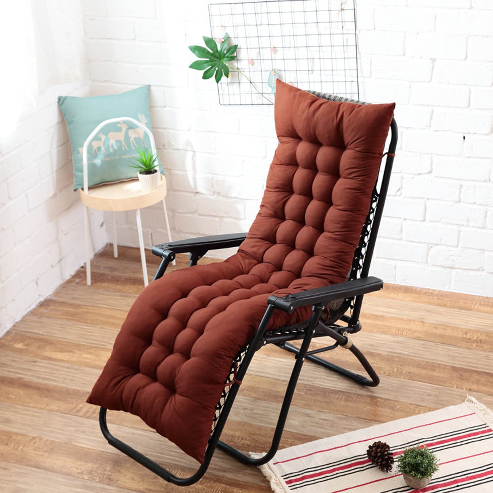 ADSEA Indoor Bench Cushion,Solid Color Lounger Patio Cushion,Soft High Back Reclining Chair Cushion,With Ties For Patio Chairs-Dark curry 110x40x8cm(43x16x3inch)