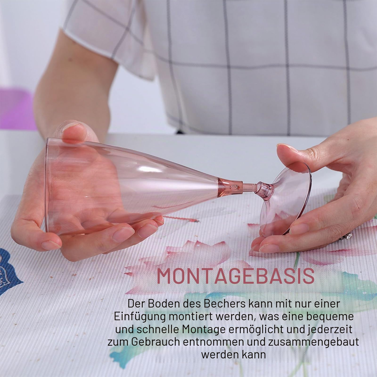 PORFOYO Sektgläser Plastik, 10 Stück 155 Ml Stapelbar Champagner Gläser, 15 X 6.5 Cm Kunststoff Mehrweg Champagnergläser Mimosa Für Sektempfang, Hochzeit, Geburtstag, Party, Picknick (Pink)