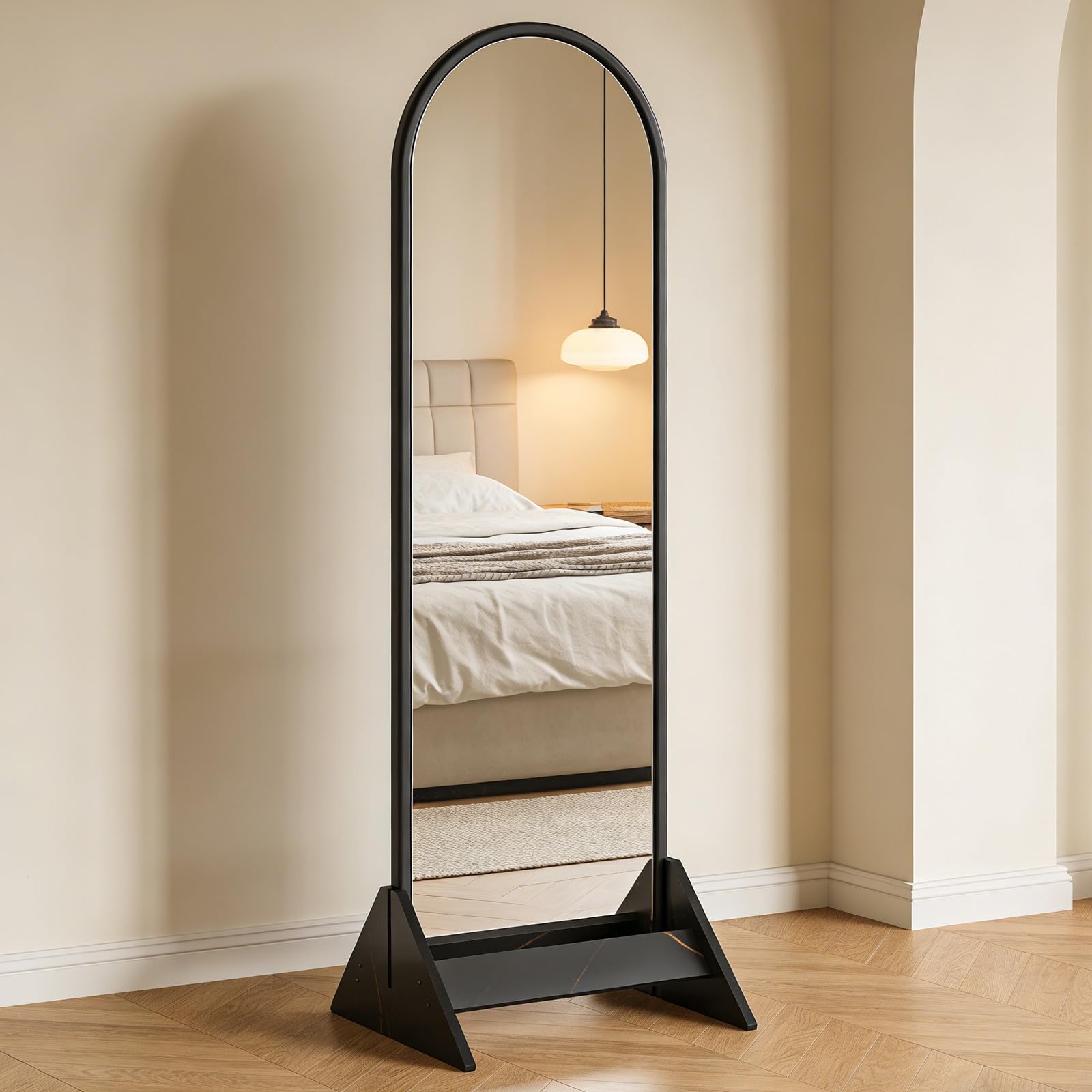 Soporte para Espejo de Cuerpo Completo de Madera Negro con Ranura 1,4 Cm