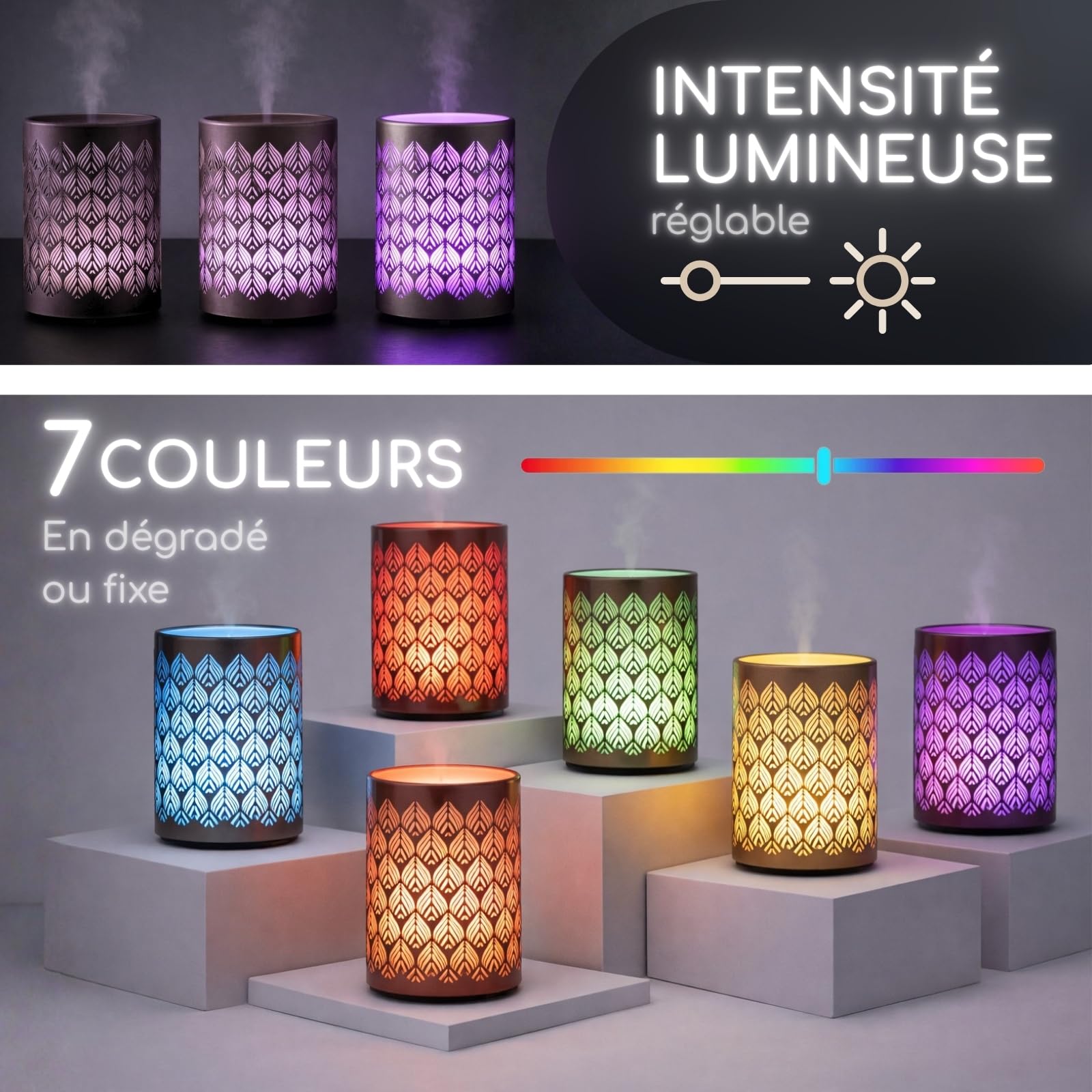 Zen’Arôme Diffuseur Huile Essentielle Vienne – Diffusion Ultrasonique Multifonction Aromathérapie à Froid – Parfum Maison - Télécommande et Éclairage LED Coloré – Métal et Verre