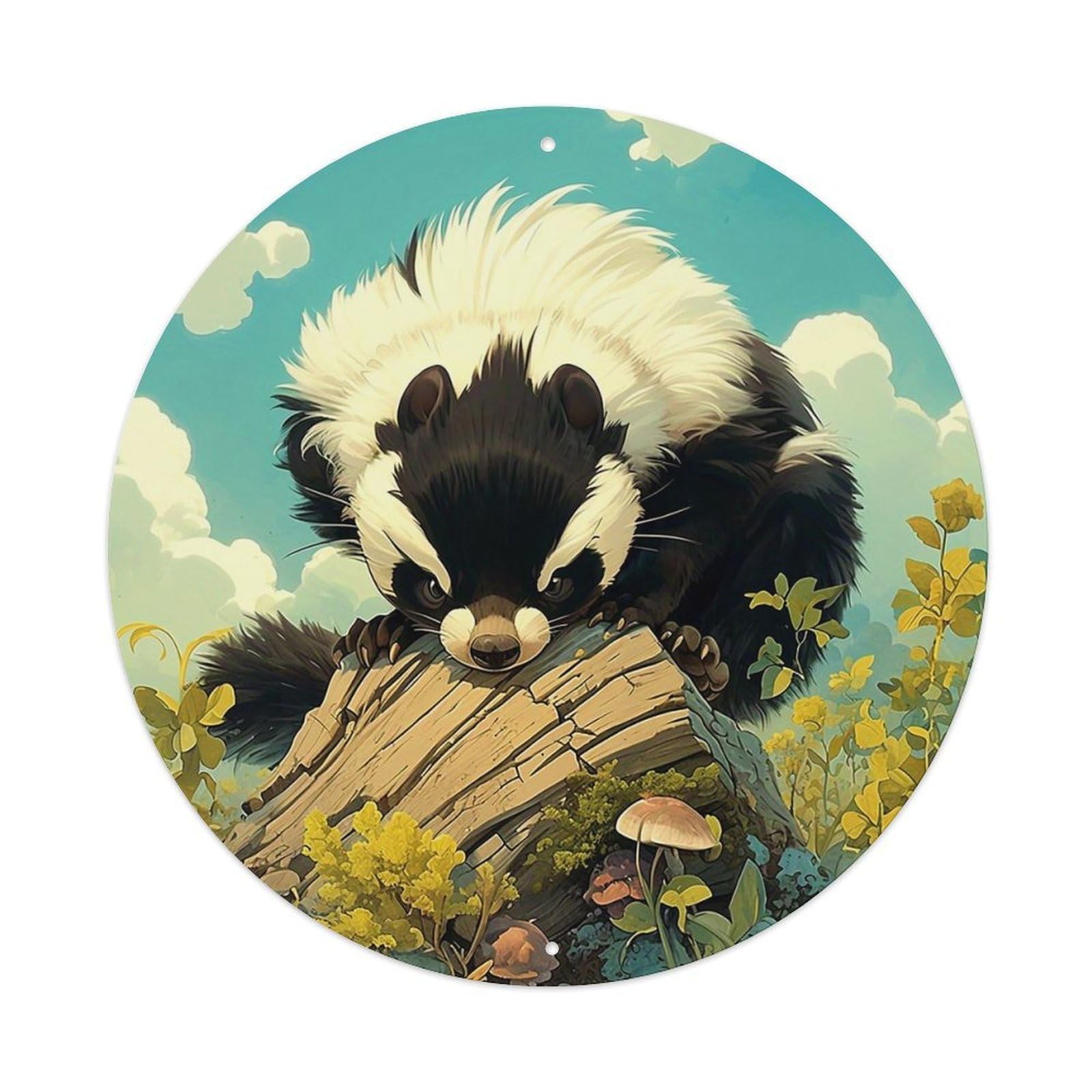 Cute Badger On Log Art Tin Sign Metal Poster Vintage Metal Signs for Home Man Cave Bar Cafe Kitchen laundry room Wall Decorations 8x8 inches