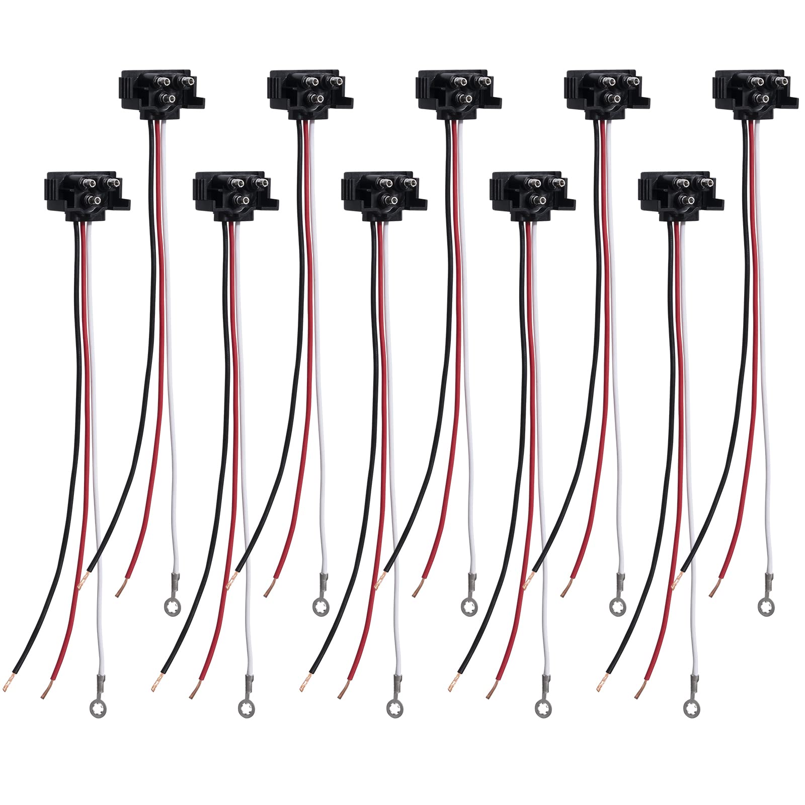 WildAuto 10Pcs 3 Prong Pigtail Wire Plug, Right Angle 3-Wire Trailer Light Plug, 3-Wire Pigtail for Truck Trailer Side Marker Clearance Lights, for Trailers Trucks Tail Lights