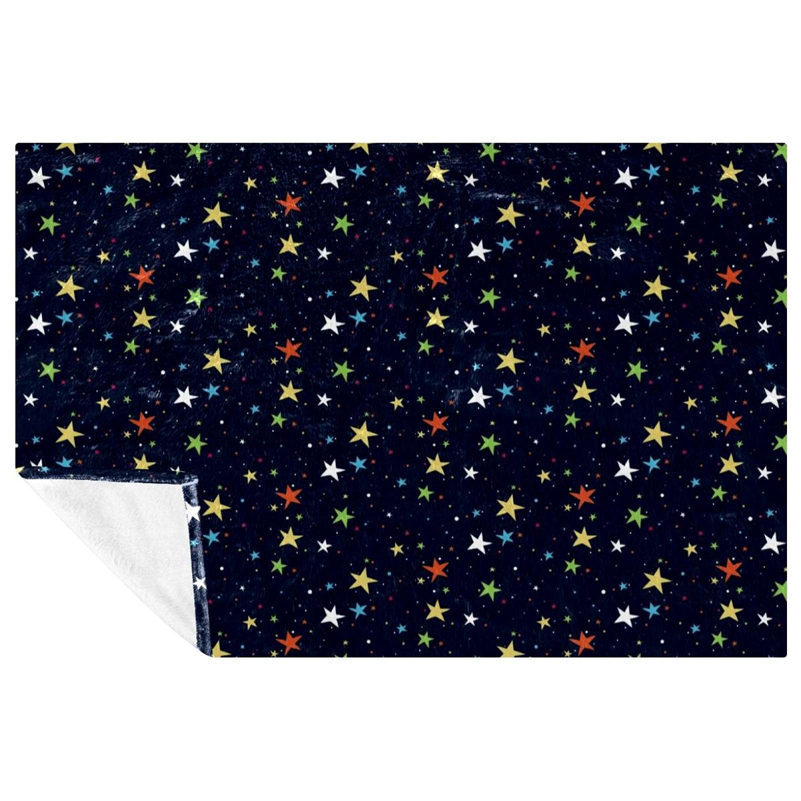 Couverture douce et chaude lit canapé camping couverture motif étoilé bleu foncé