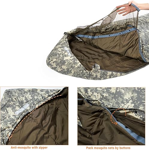 Miniatura 6 de MT Saco de dormir de la momia de la Fuerza del Ejército Militar 4 y Tropen Patrol con funda de compresión Bivy, sistema modular de dormir 2.0 para