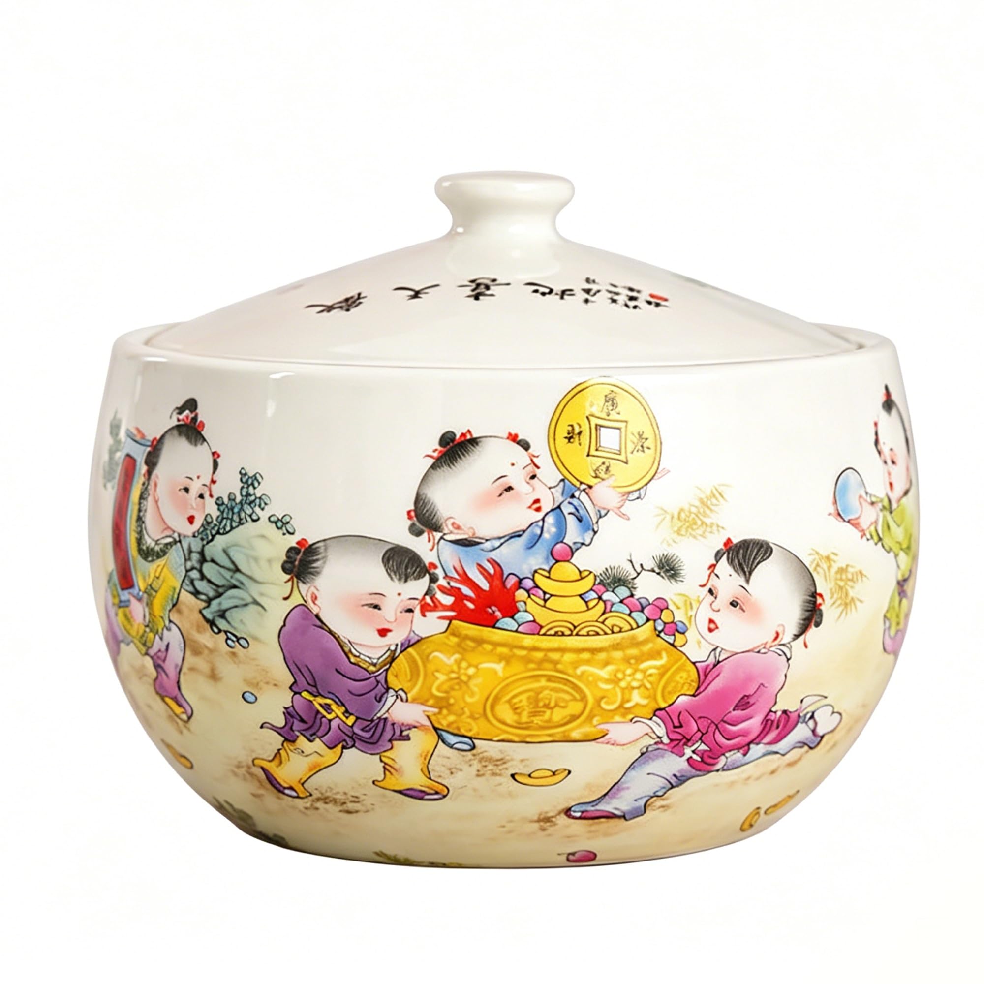 MMleYN Ceramic Rice Jar Ginger Jar With Lid Chinese Decorative Airtight Rice Bucket Treasure Bowl Grain Dispenser Household Rice Cylinder For Wealth & Good Fortune(D,5kg)