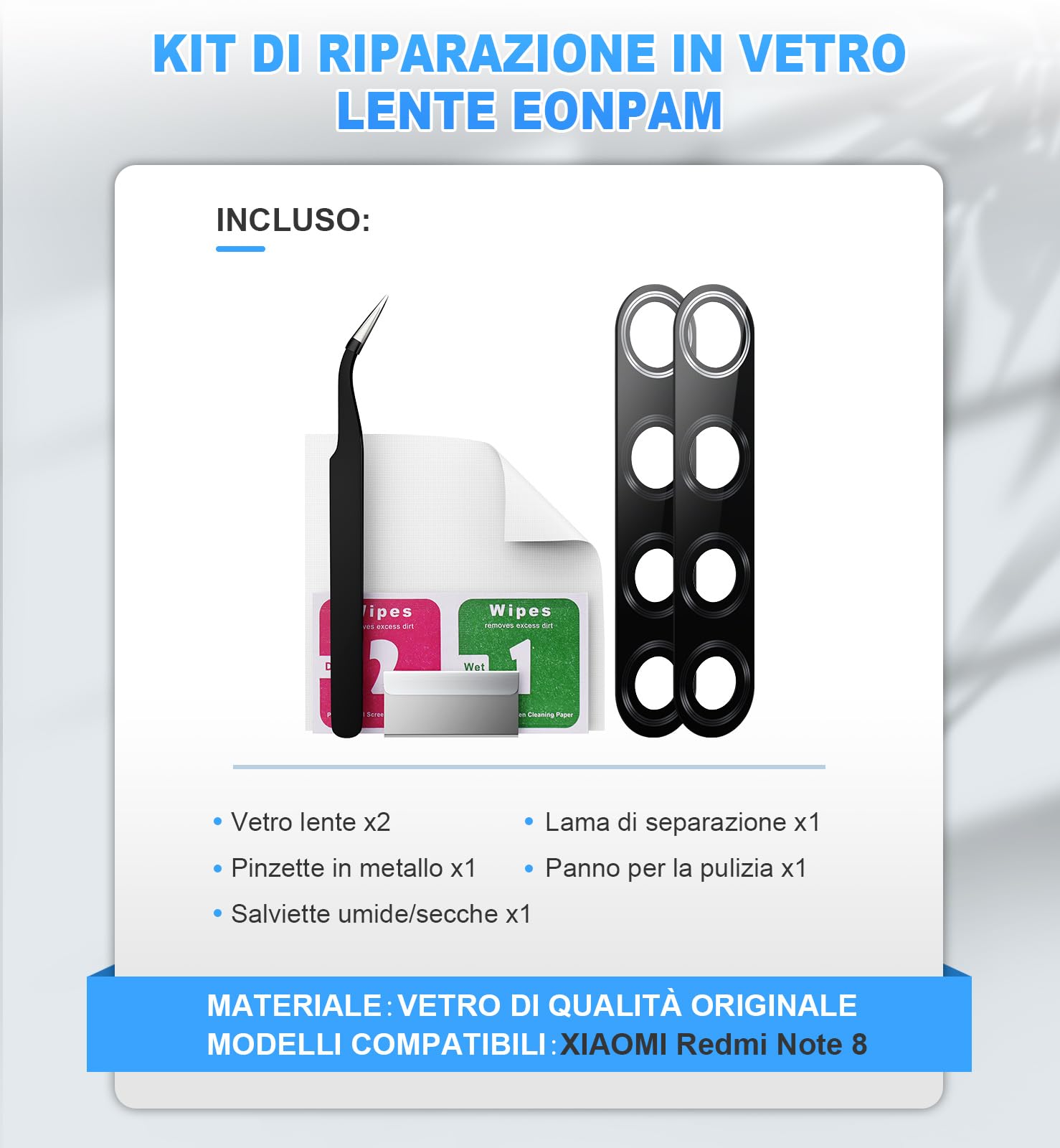 Eonpam 2 Pezzi Vetro Fotocamera per Xiaomi Redmi Note 11 Pro+ Plus 5G Lente Posteriore Ricambio HD Original Camera Glass con Kit di Riparazione