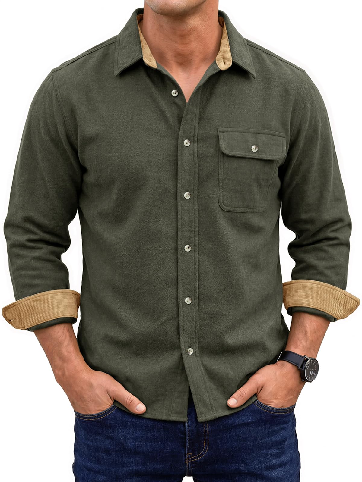 Runcati Hemdjacke Herren Langarm Flanellhemd Overshirt