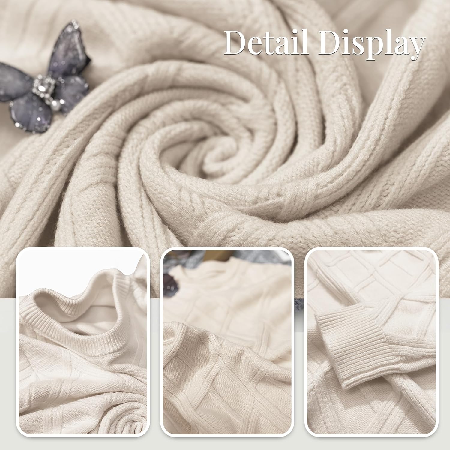 Women's Sweaters Crew Neck Pullover Cable Knit Sweaters Ribbed Casual Tops 2026 Classic Knitwear for Spring Winter - Image 5