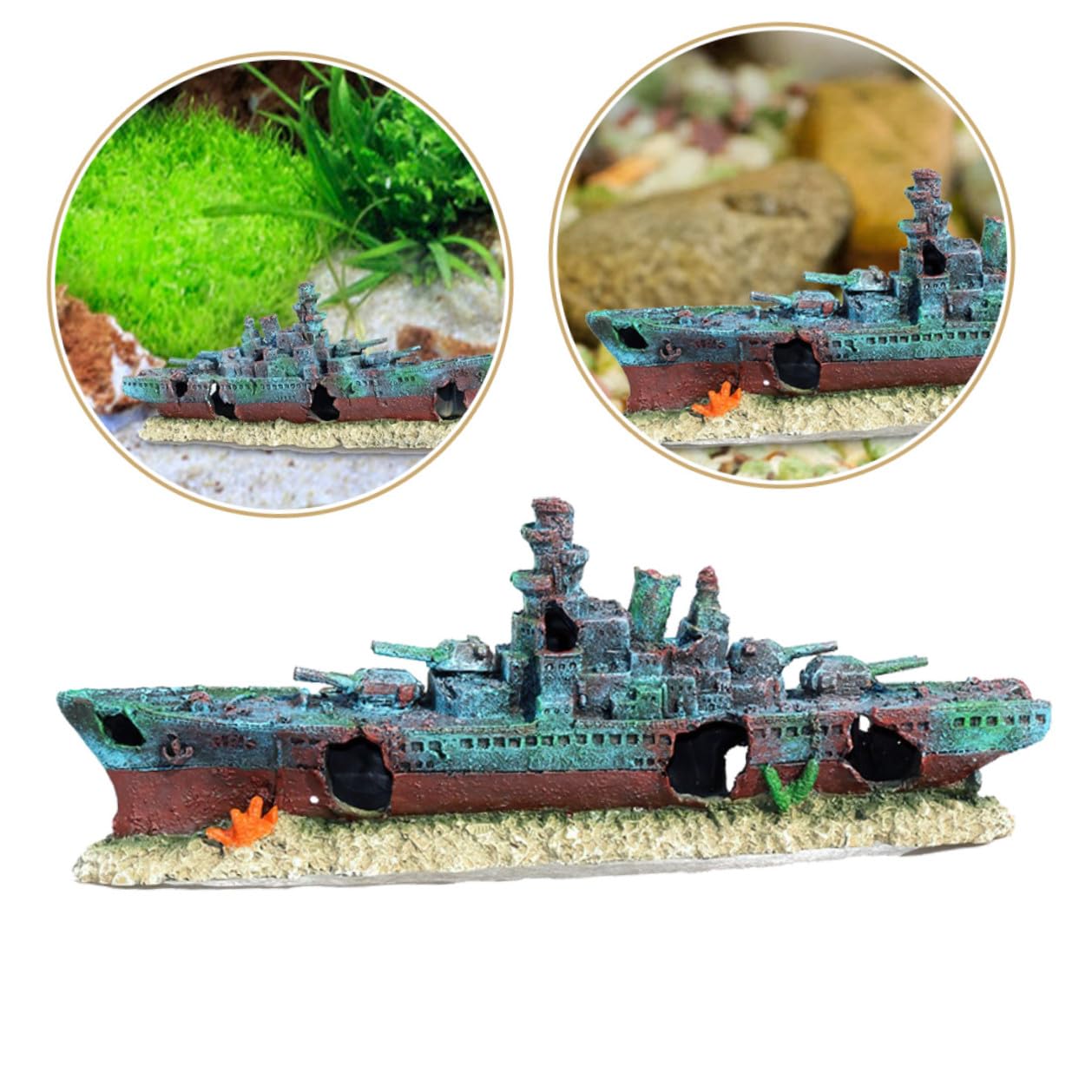 SHINEOFI Schiffswrack Aquarium Deko aus Robustem Harz Wasserdichtes Versunkenes Schiff Ornament für Aquarien Installieren Dekoratives Unterwasser landschaftselement Fischversteck