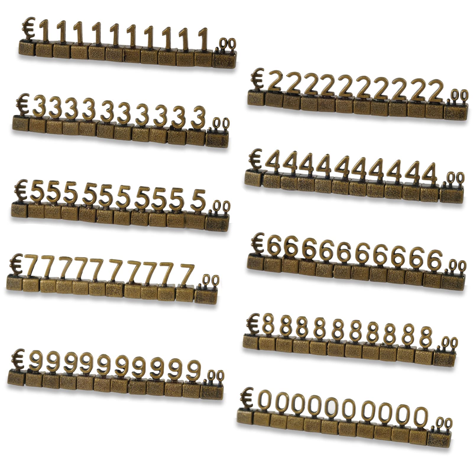Boxonly 10PCS Digital Price Tag EUR € Price 3D Metal Shelving Adjustable Cube Kit Pricemarker Labels for Display Watch Shop Office Display Bronze