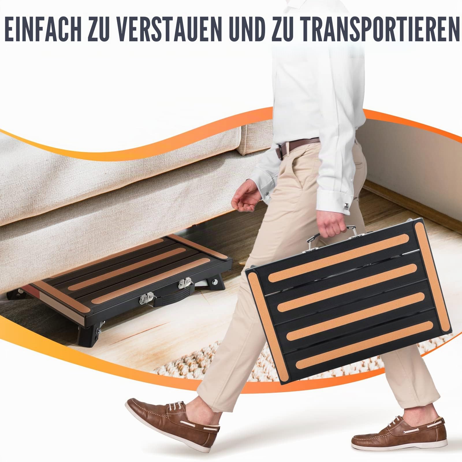Yagud Wohnmobil-Hocker, höhenverstellbar, zusammenklappbar, mit Rutschfester Oberfläche, Gummifüßen, Griff und reflektierenden Streifen, Aluminium-Plattform-Stufe unterstützt bis zu 453 kg, Schwarz