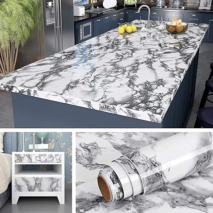 SAMEZONE 2 Meter Wall Stickers Wallpaper Peel and Stick Countertop Contact Paper Waterproof Kitchen Countertop Paper Removable Backsplash Wallpaper for Furniture Desk Table Cabinet Covers (White)