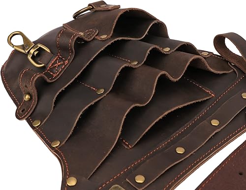 Miniatura 5 de Tourbon - Cinturón de herramientas de cuero para jardín y floristería, delantal, herramientas de utilidad, funda para cintura, bolsa de cintura para