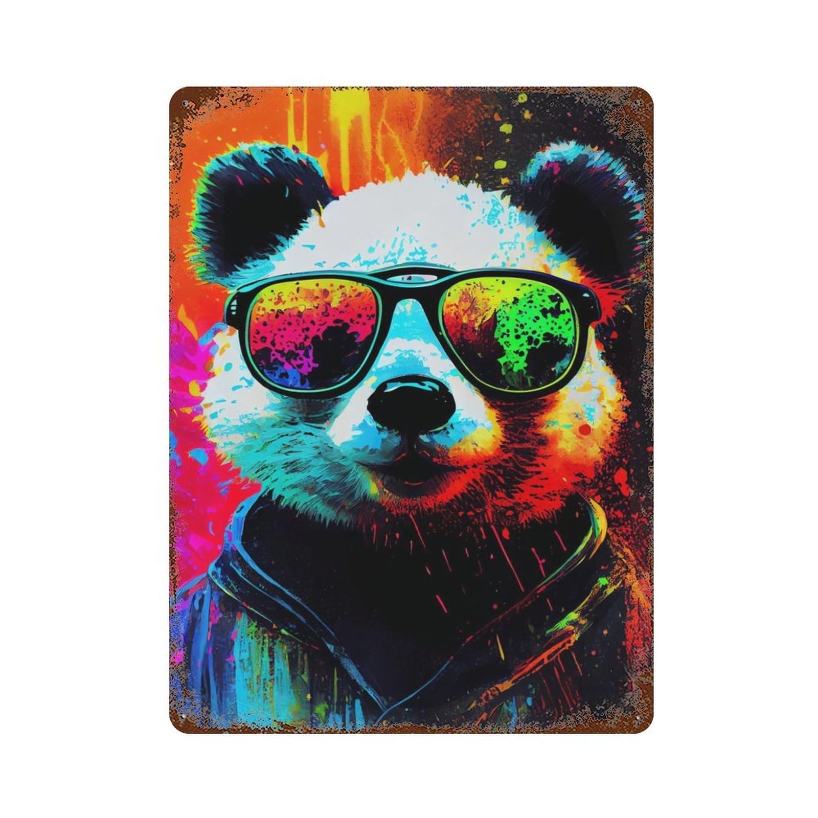 Panda PopArt Animal Rust Effect Tin Sign 15.7"x11.8", Ideal for Garage, Bar And Workshop Decor