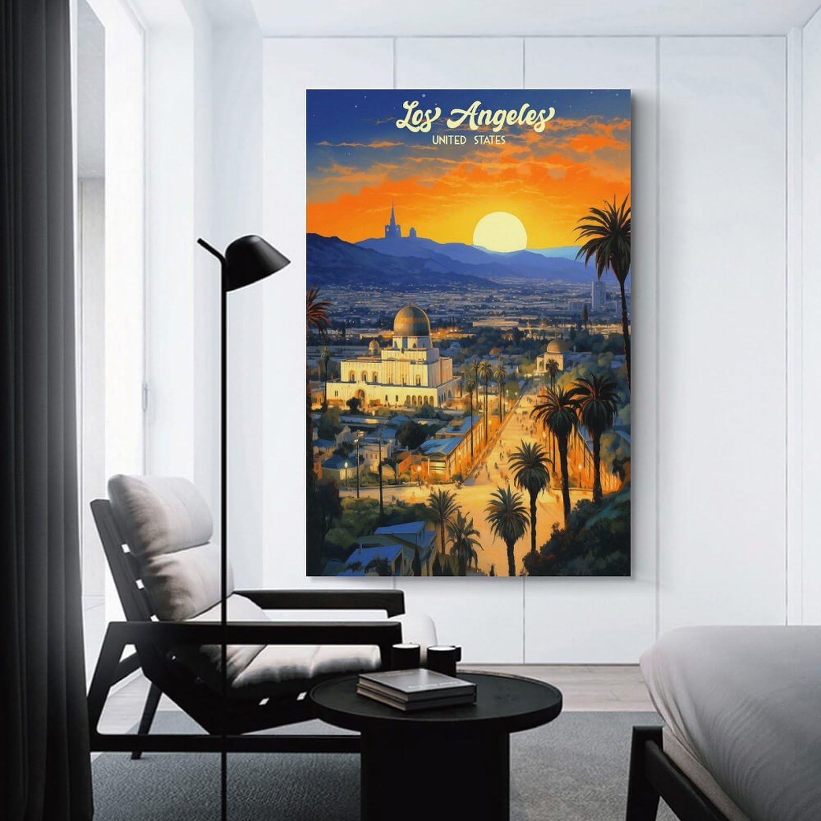 Junmoney Los Angeles Sunset Cityscape Art Wall Art Print, 20x30inch(50x75cm), for Front Hall, Corridor Or Welcome Spaces, Wall Decor to Refresh Empty Corners