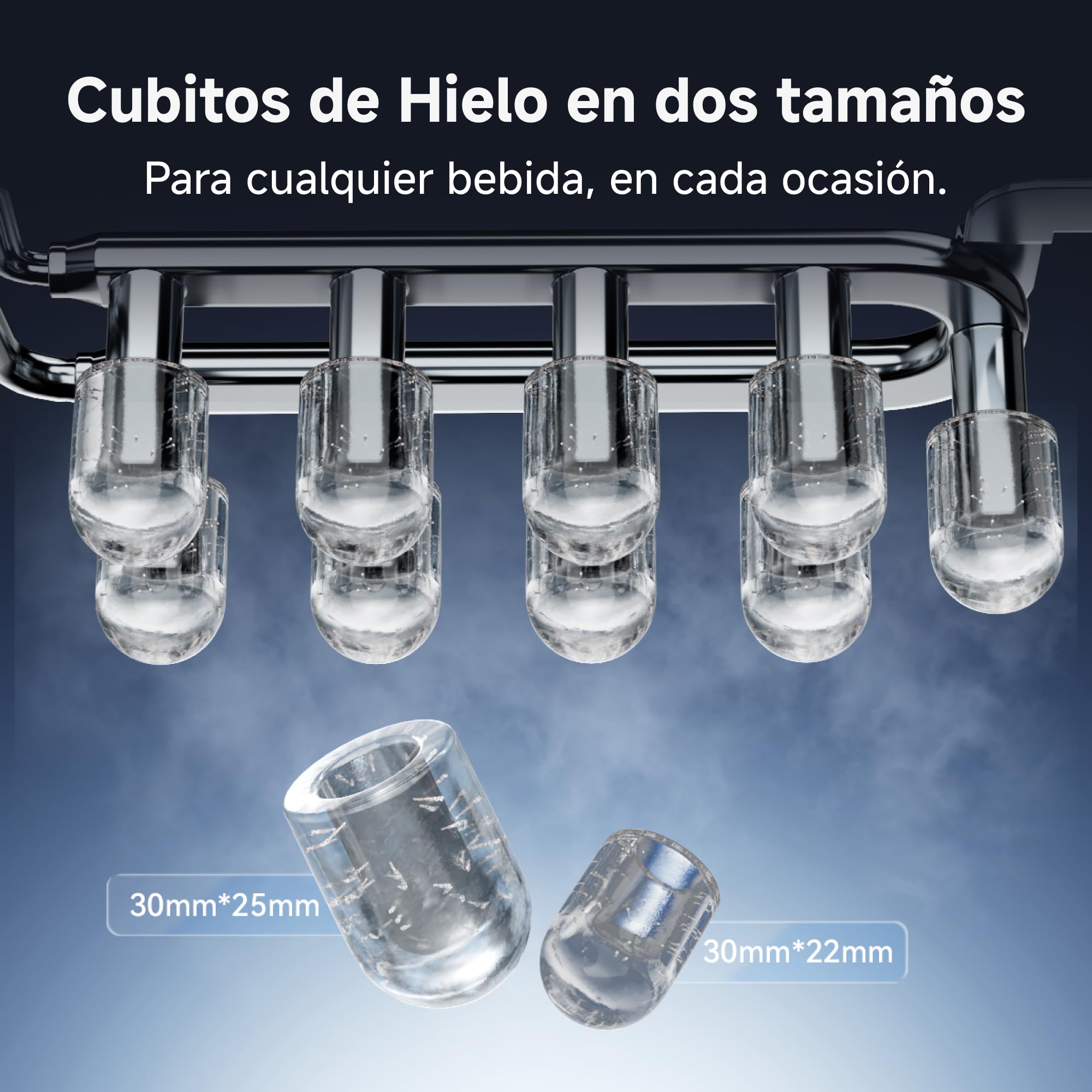 DRAEME AuraBullet Ice Máquina de Hielo En Cubitos Con Producción Rápida De Hielo En 6 Minutos, Depósito y Canasta Separados, Dos Tamaños de Cubitos, Control Digital, Luz LED y Función de Autolimpieza
