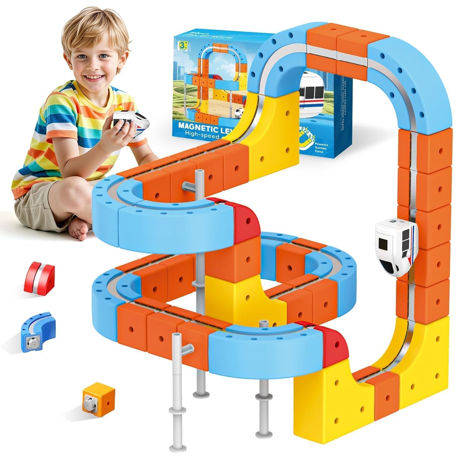 Electric Train Set, 3D Infinity Track with Flexible Tracks for Kids, Cube Trackss Train- DIY Railroad Block Toys, 51PCS Anti Gravity Race Tracksss with Car, STEM Educational Building Toy-image-32
