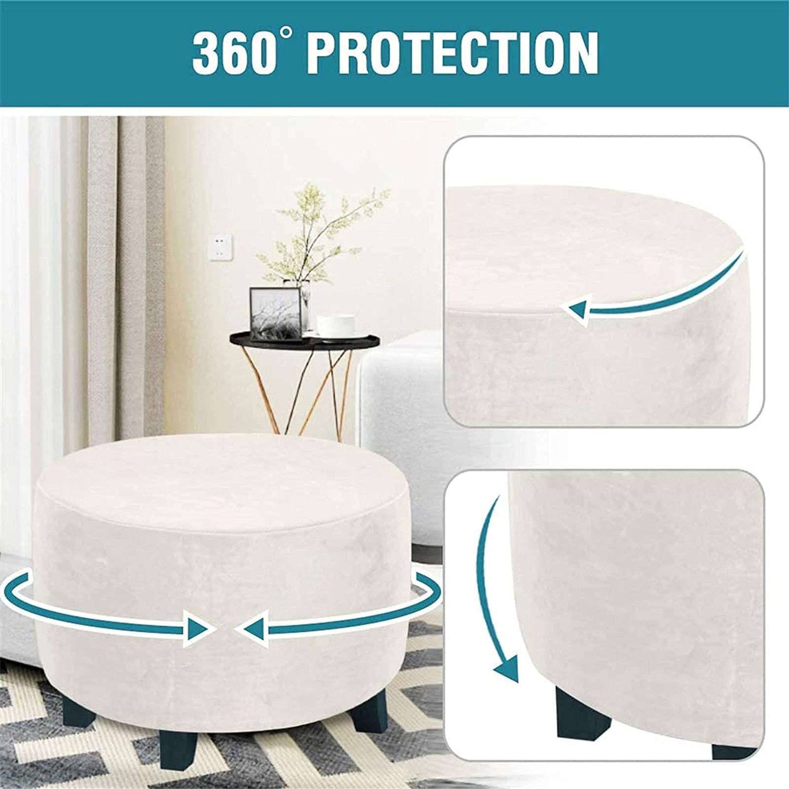 Housse De Pouf Ronde Extensible En Jacquard - Lavable, Bord élastique, Pour Poufs 61 à 74 Cm - Vert