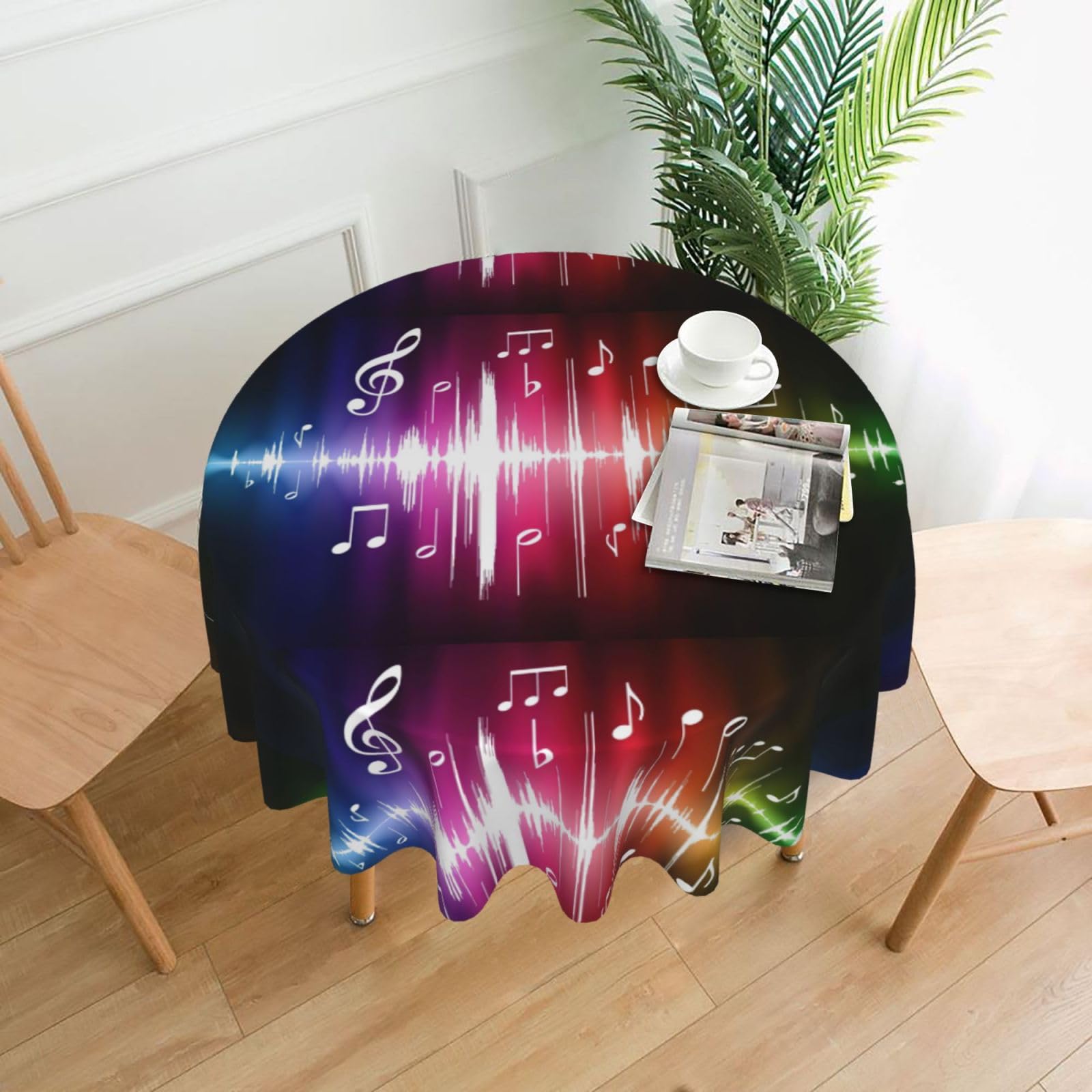 Nbtghga Musics Print Tablecloth Round Border Table Cloth Cover Decorative For Party Holiday Dinning Tabletop Home