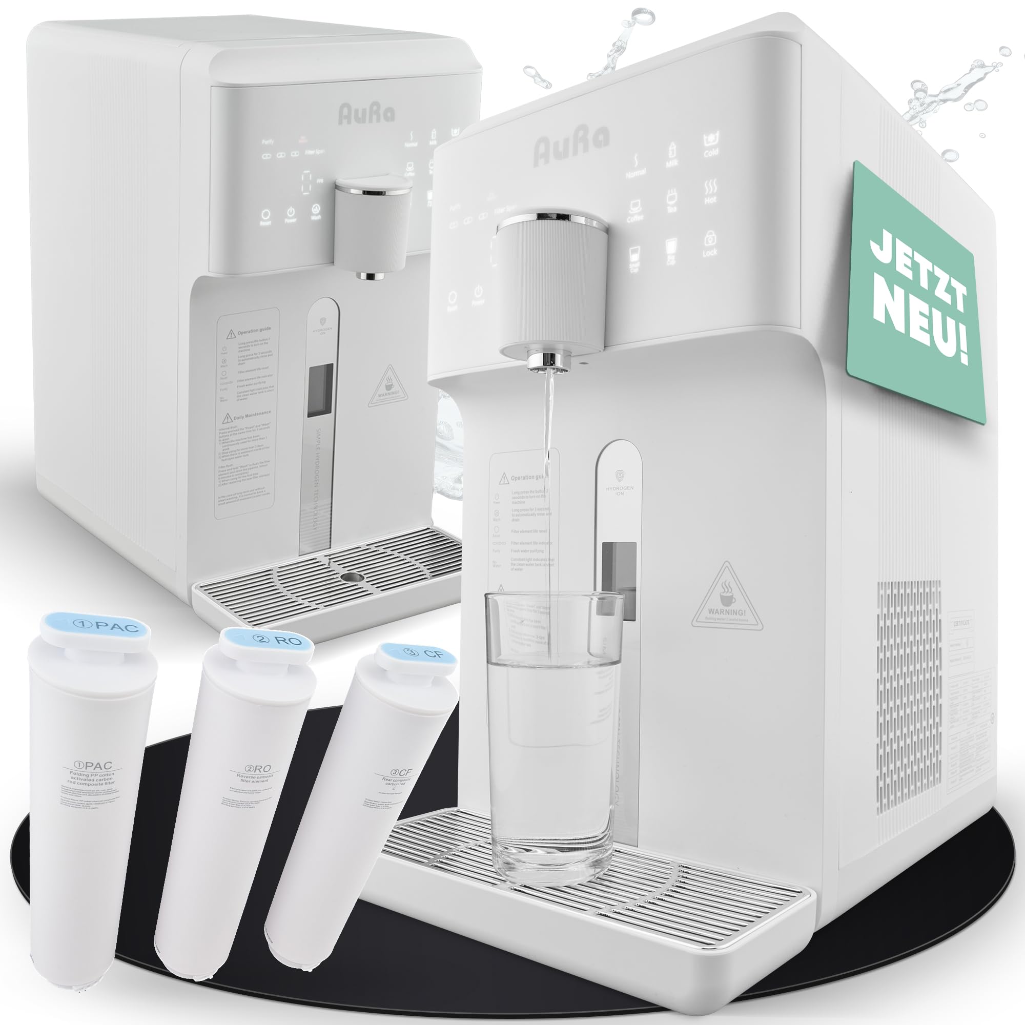 AuRa - Sistema de ósmosis para agua potable [sin depósito] - Filtro espacioso y dispensador de agua caliente