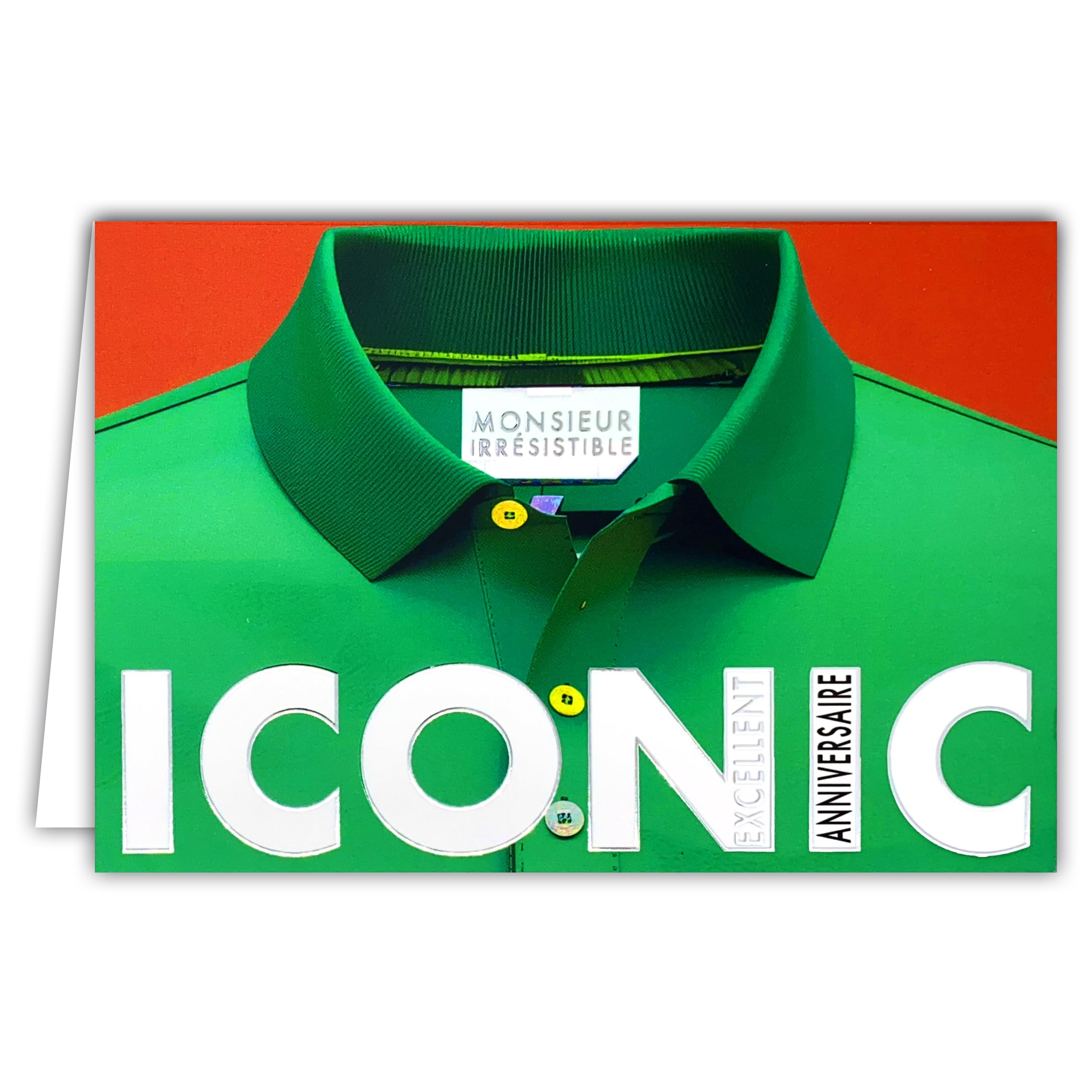 69-5169 Greetings Card Excellent Birthday Mr Irresistible Iconic Silver Polo Green Tennis Clay for Men Elegant – With White Envelope – Size 12 x 17.5 cm – Made in France
