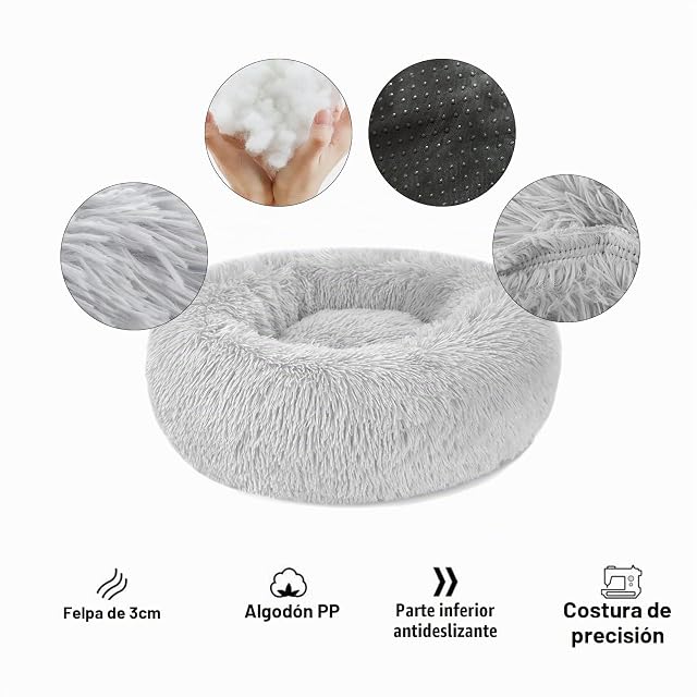 Foto 2 de 6 de Cama calmante para perros y gatos, cama redonda de felpa esponjosa de 19.7 pulgadas, cálida y suave, acogedora