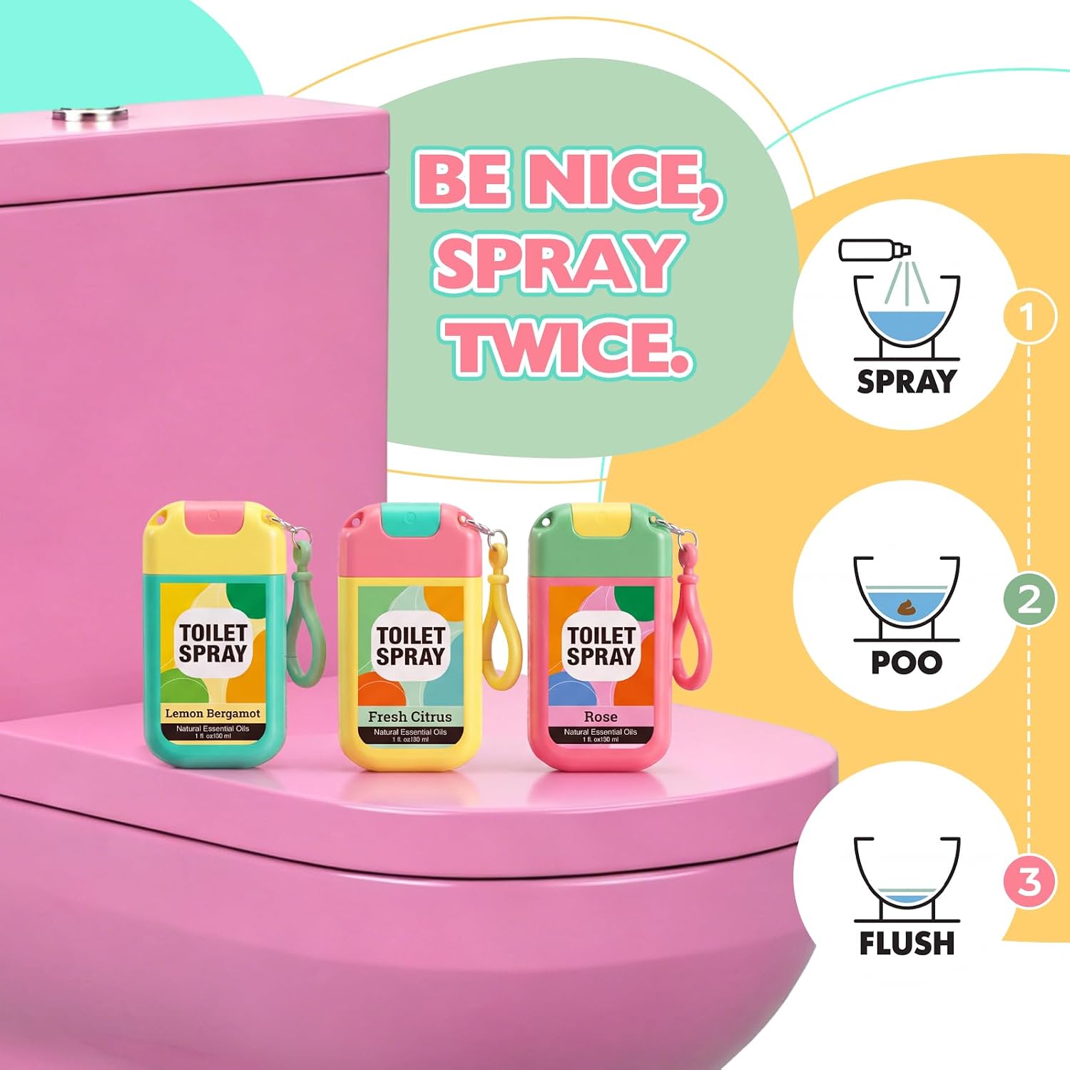 Loopeer 12 Pcs Pastel Toilet Spray Keychain Each 1 Fl. oz Travel Size Poop Spray Poop Gifts for Women Cute Employee Teacher Appreciation Gift Pre-poop Odor Eliminator for Restroom Bathroom Deodorizer