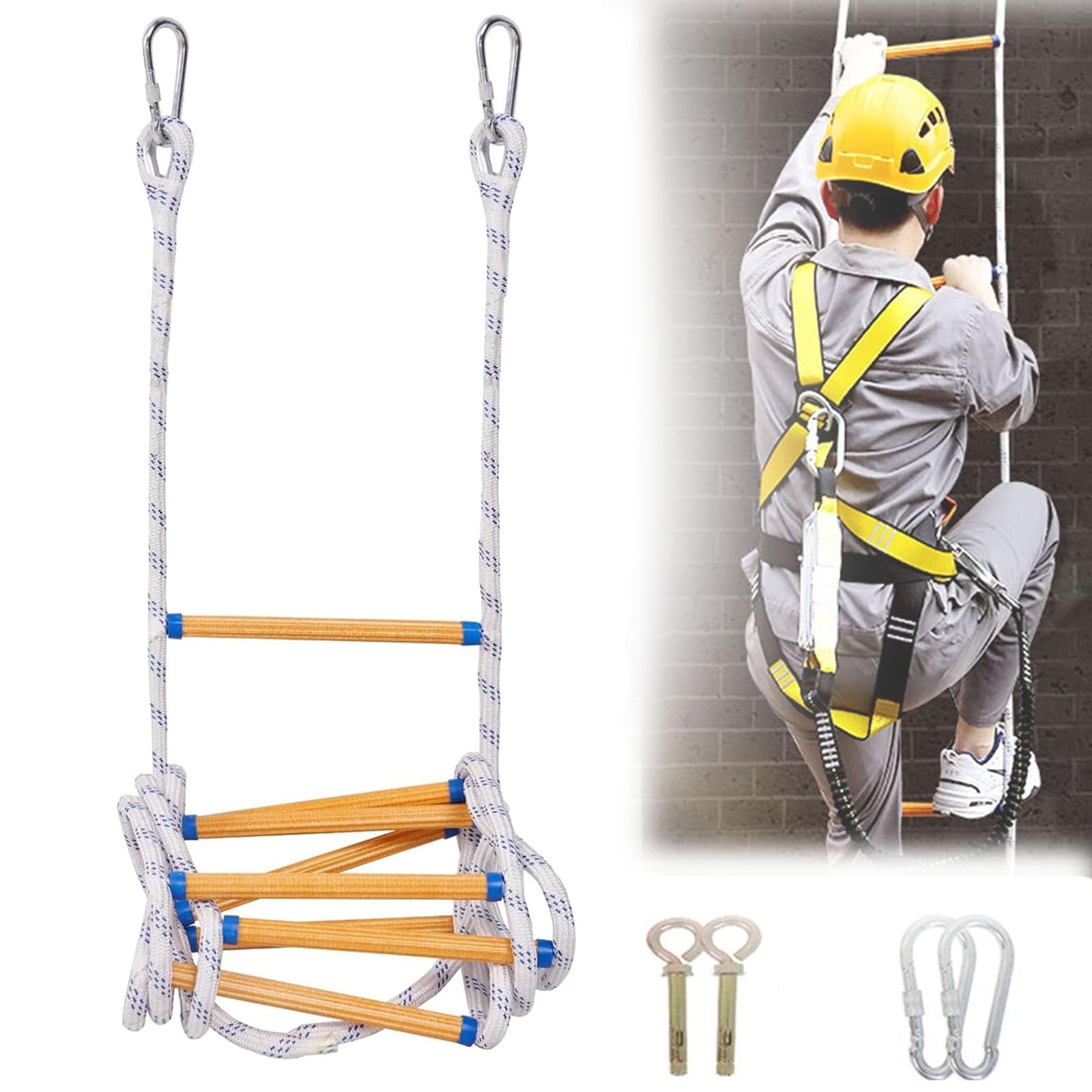 Generico Scala antincendio in Corda di Nylon da 20 Metri (66 Piedi) con moschettone, Attrezzatura Robusta per addestramento all'arrampicata e Soccorso in situazioni di Emergenza, Portatile e resisten