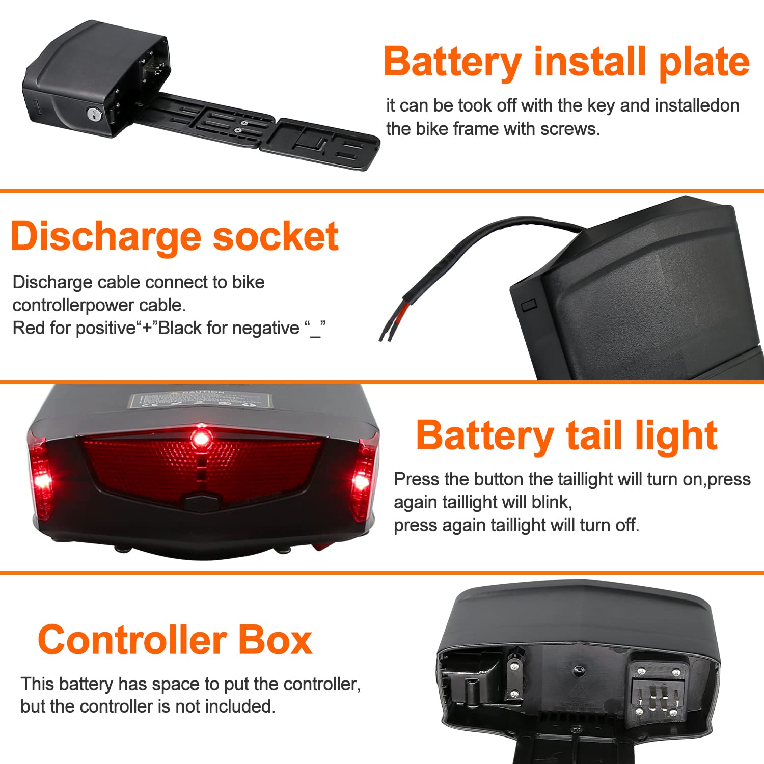 36V 15AH Batteria Bicicletta Elettrica con Portapacchi Posteriore Batteria Ebike agli ioni di litio con Caricabatterie, Fanale Posteriore per Bicicletta 24" 26" 28”