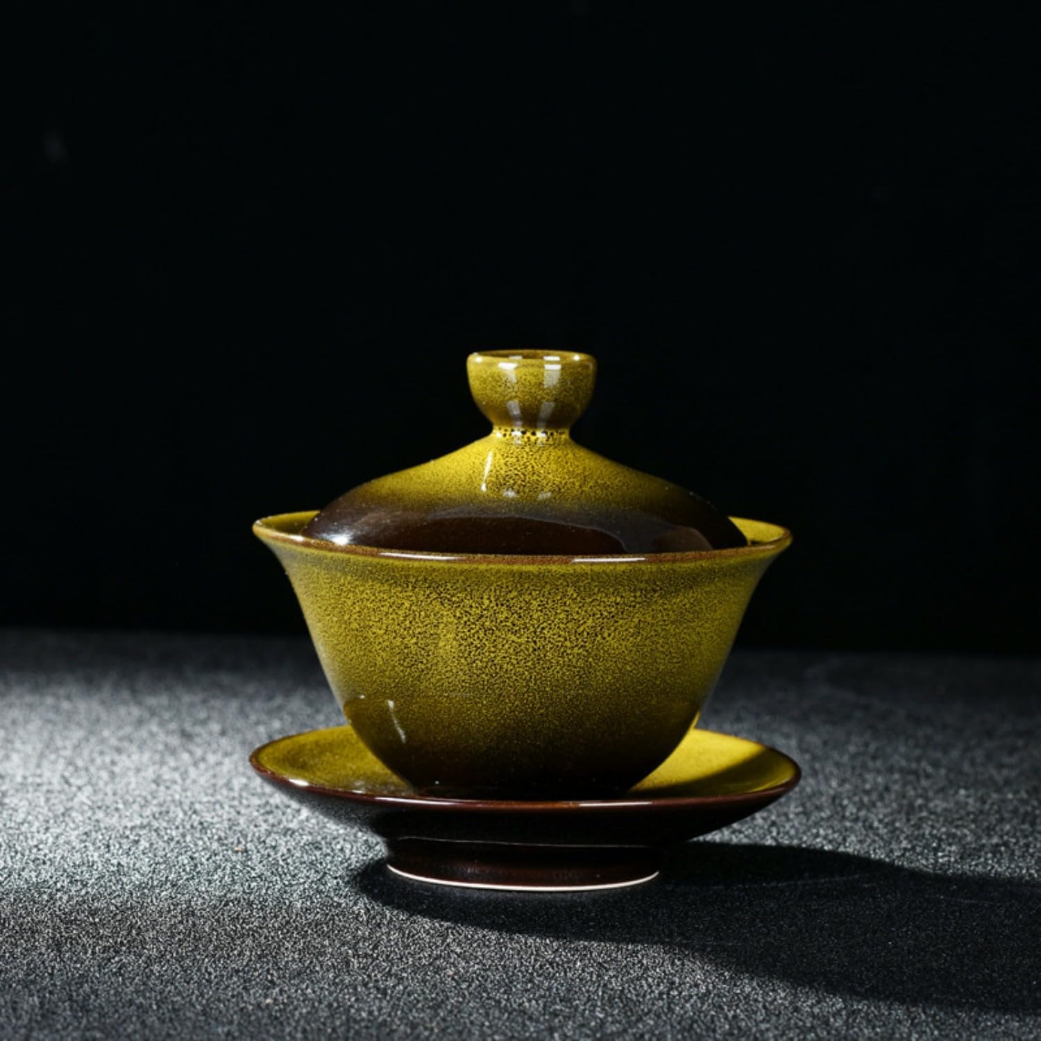 手绘陶瓷三才盖碗茶杯功夫茶具茶碗景德 Ceramic Kung Fu Tea Set,teapot,Teacups,warming Wedding Birthday Gift,Tea Tray Chinese,Dishwasher Safe 窑变盖碗。帝王黄