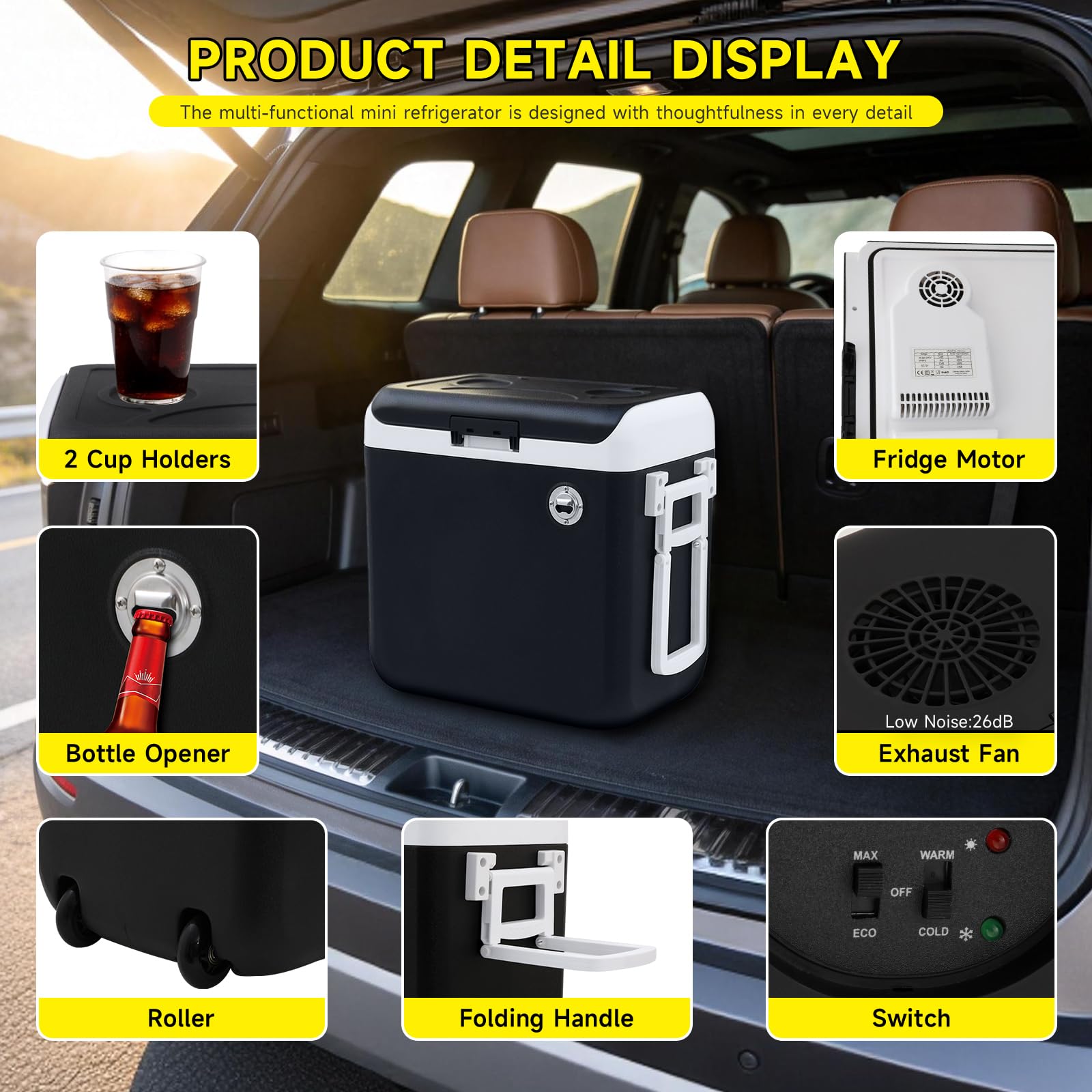 Frigorifero Portatile 40L – Mini-Frigo 12/230 V, raffredda & riscalda (fino a 65°C), Modalità ECO, per Auto, Camper e Barca