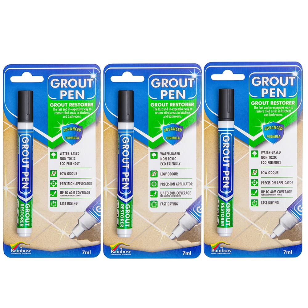 3 x BLACK Grout Pens Designed for Restoring Tile Grout in bathrooms
