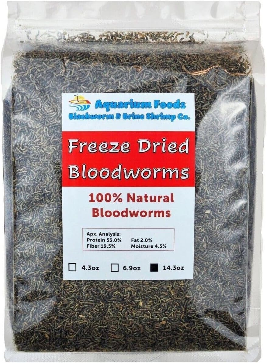 Bloodworms, Premium Grade Freeze Dried Bloodworms for All Tropical Fish, Cichlids, Discus, Tetras, Goldfish, Bettas, Angel Fish, Marine Fish, Carnivorous Plants - 14.3oz Clear Bag