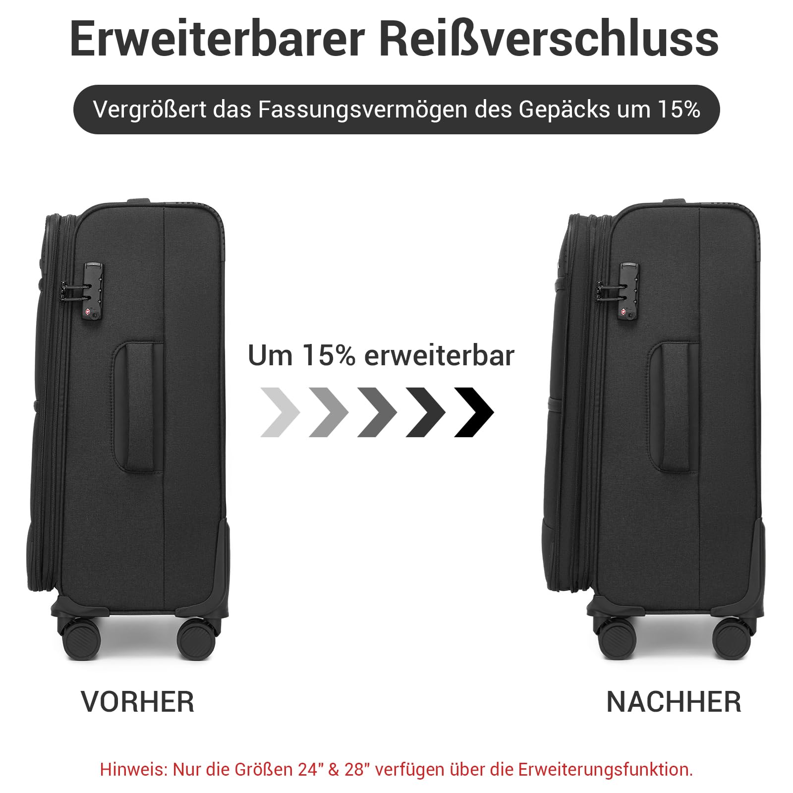 British Traveller Erweiterbarer Koffer groß Stoffkoffer TSA Schloss | 100L Stoff Reisekoffer mit Volumenerweiterung, leichter Weichgepäckkoffer mit leisen 360° Rollen, ideal für Familienurlaub