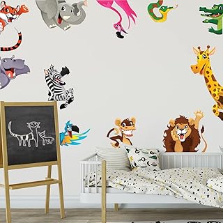 Decorative kids room sticker -Animals of the savannah in madness (100x145cm)