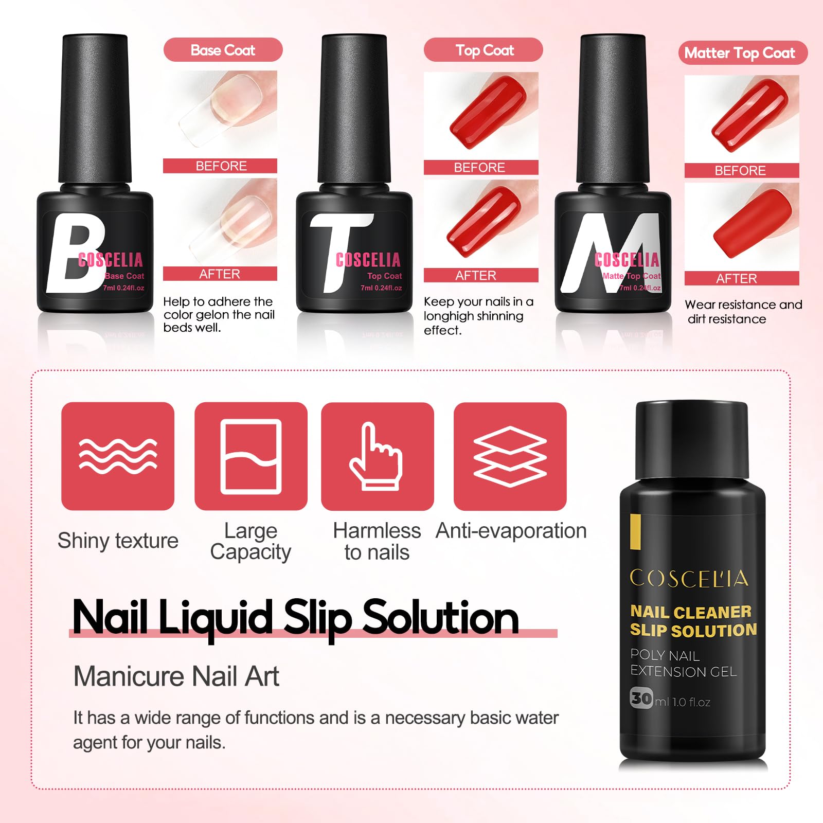 COSCELIA Poly Nail Ongle Gel Kit 40pcs, 18 x 16ML Professionnel Poly Extension Tube Gel avec Base et Top Coat Faux Ongles, 30ml Slip Solution Nail Art Outil