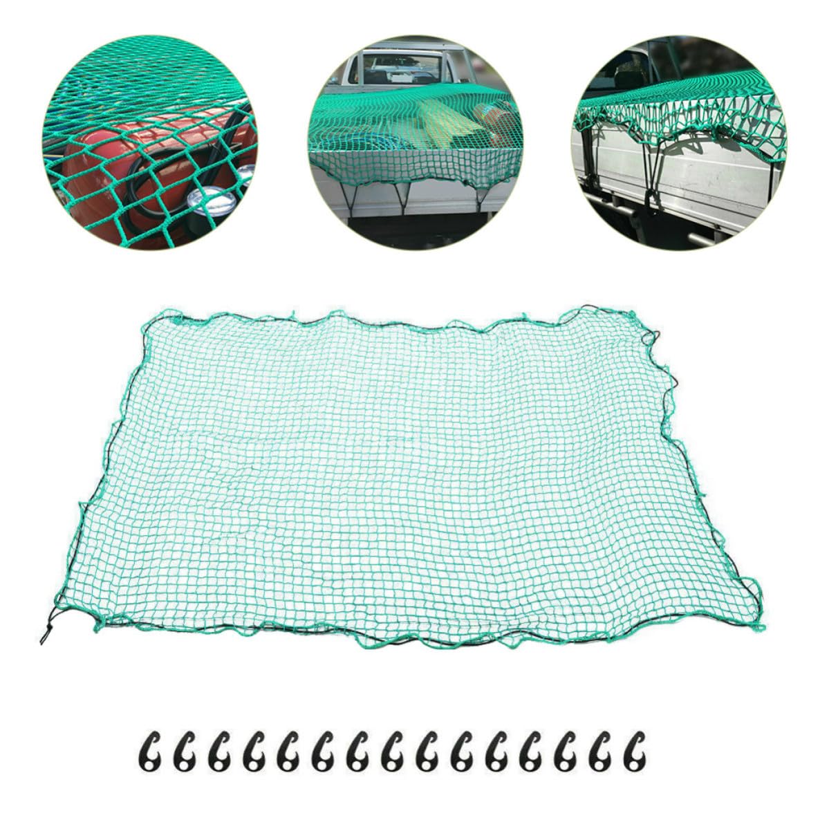 Rete di Carico per Cassone Camion in Nylon Resistente con Elastici e 15 Ganci, per Trailer e Pick-up Durante Campeggio e Trasporto Merci