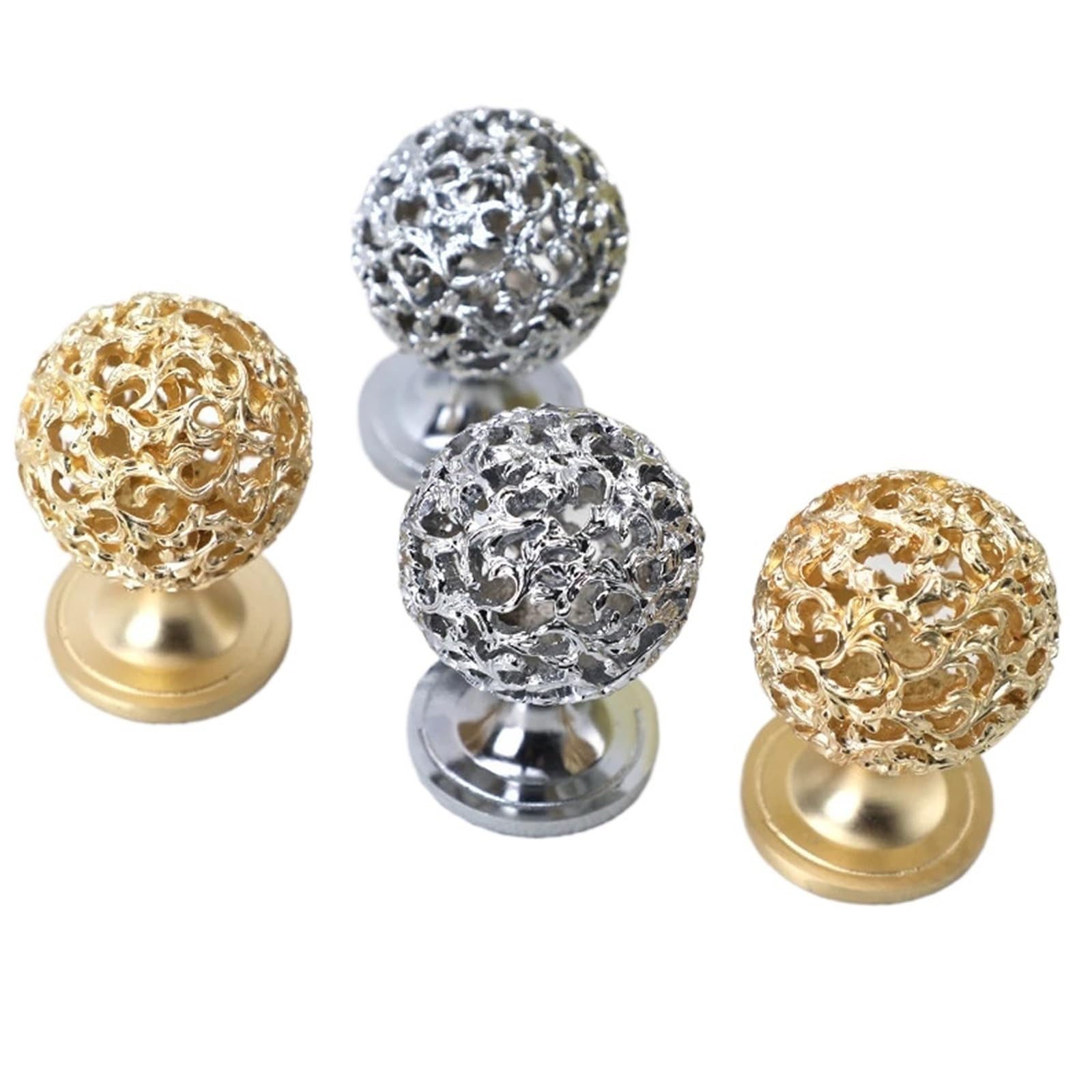 bogniga Handles 4 pcs Exquisite Metal Hollow Ball knob Polished zinc Alloy Drawer Handle Suitable for Dressers cabinets Drawers(Silver Hollow)