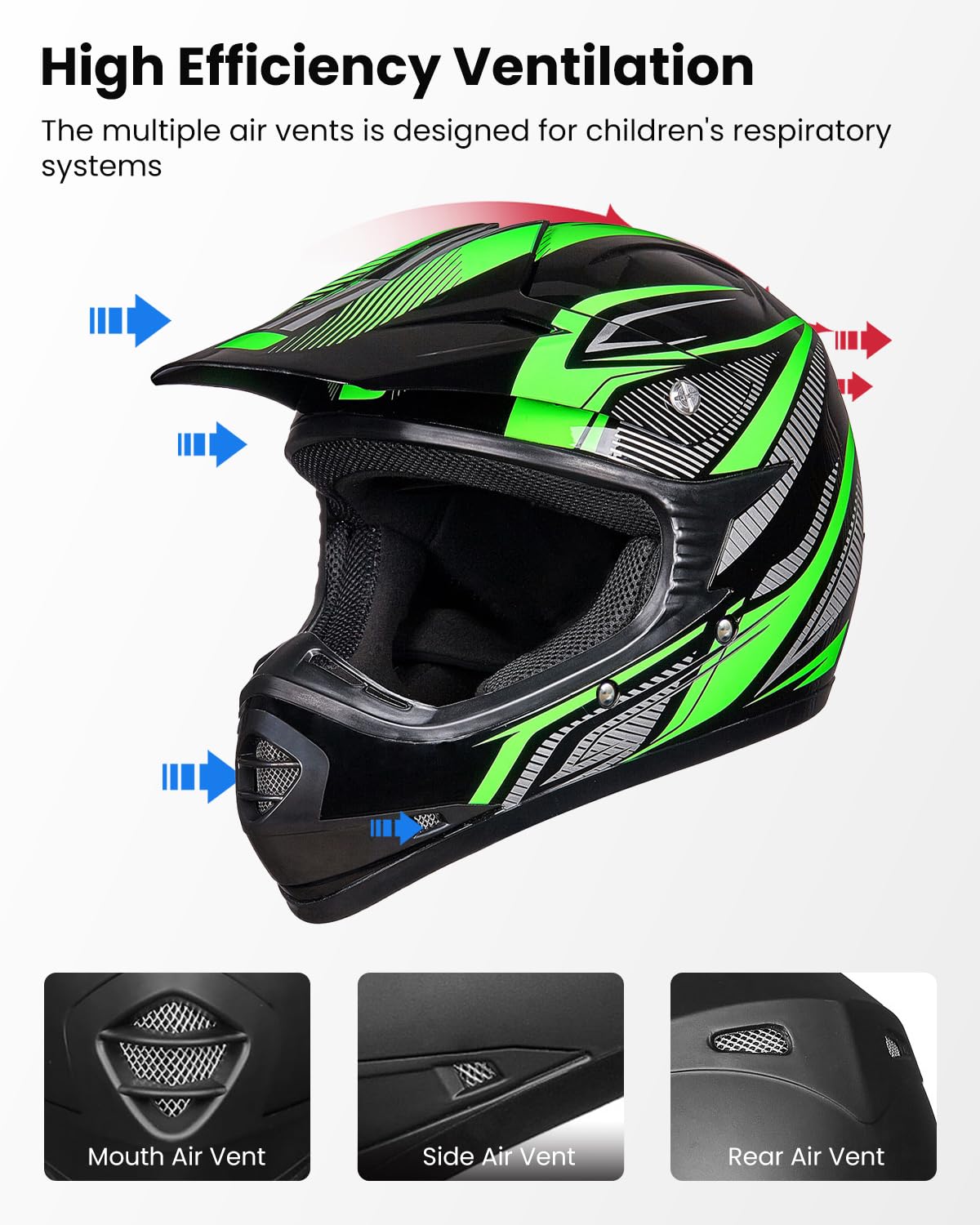 ILM Youth Kids Dirt Bike Helmet DOT Approved Full Face ATV Motocross Set B07 : Automotive