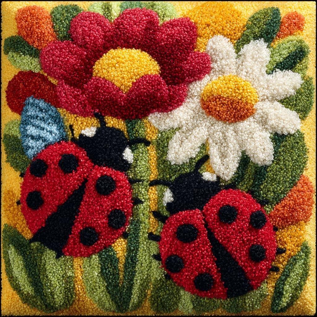 Henypt Latch Hook Cushions Kits Flowers and Ladybugs
