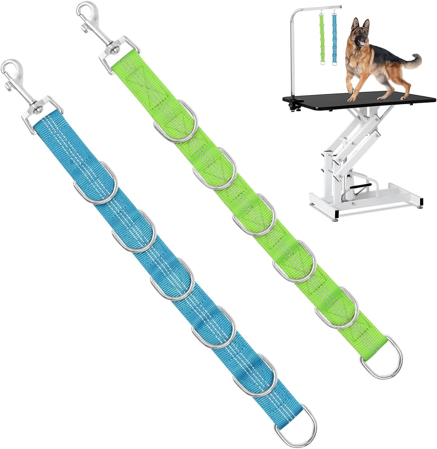 ASOCEA 2 Pack Dog Grooming Extension Strap Adjustable Dog Grooming Loops Extension Loop Leash with 6 D-Rings for Dogs Cats Washing Nail Clippers Trimmer Hair Cutting