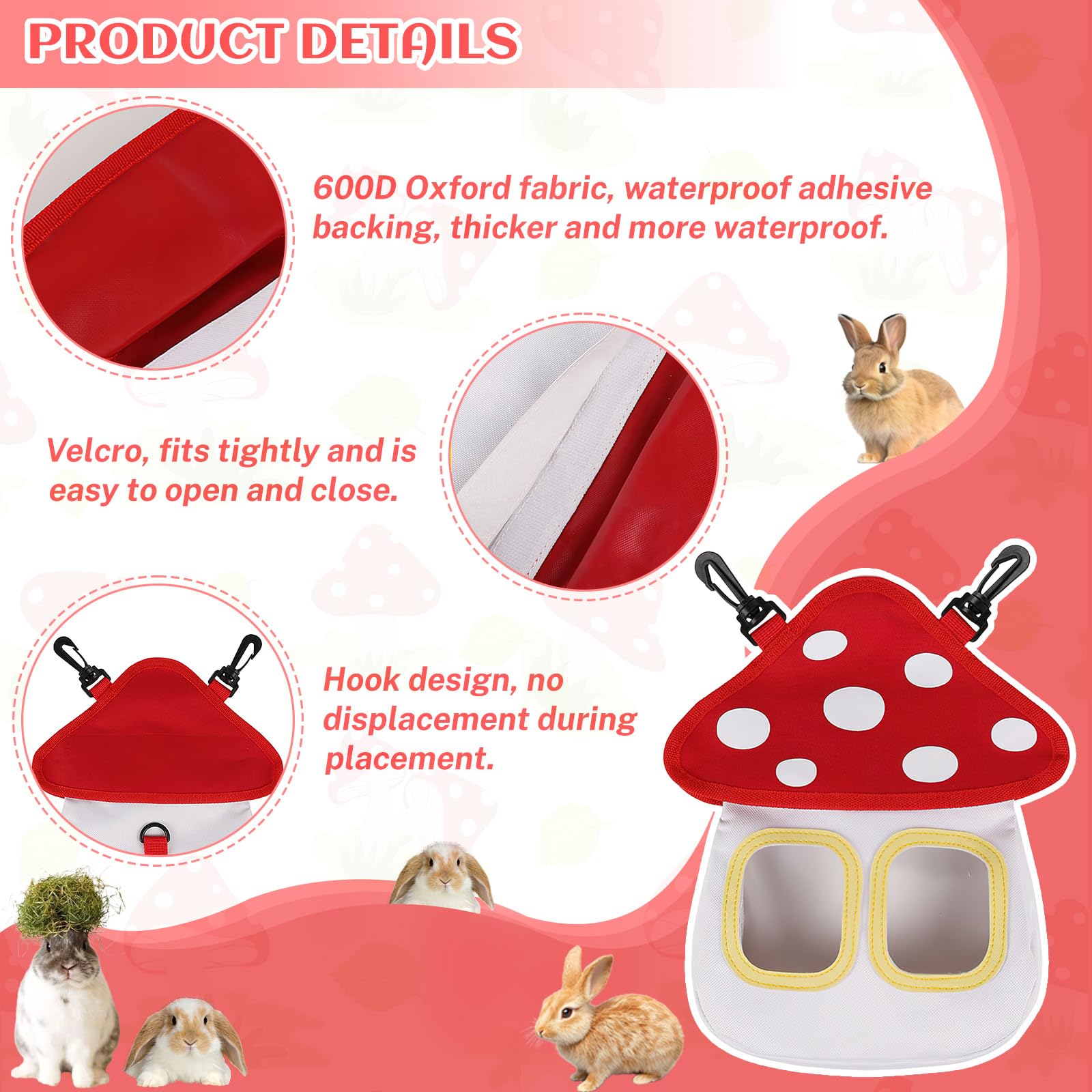 Râtelier à Foin Lapin, dellyy Sac Foin Lapin avec 2 Poutres, Mangeoire Cochon d'Inde, Foin Cochon d'Inde pour Hamster Chinchilla (Blanc, M)