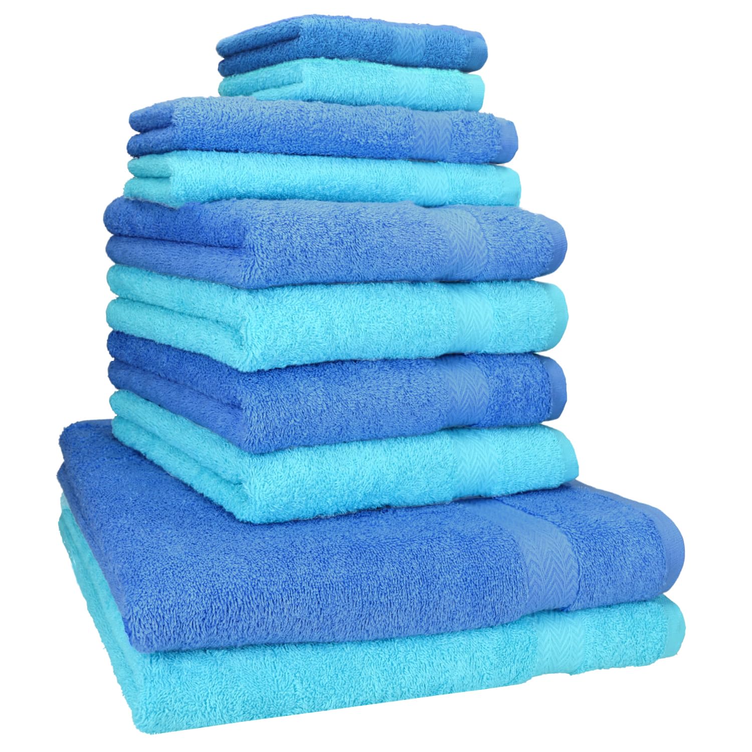 Betz Juego de 10 Toallas Classic 100% algodón 2 Toallas de baño 4 Toallas de Lavabo 2 Toallas de tocador 2 Toallas faciales Turquesa y Azul Claro